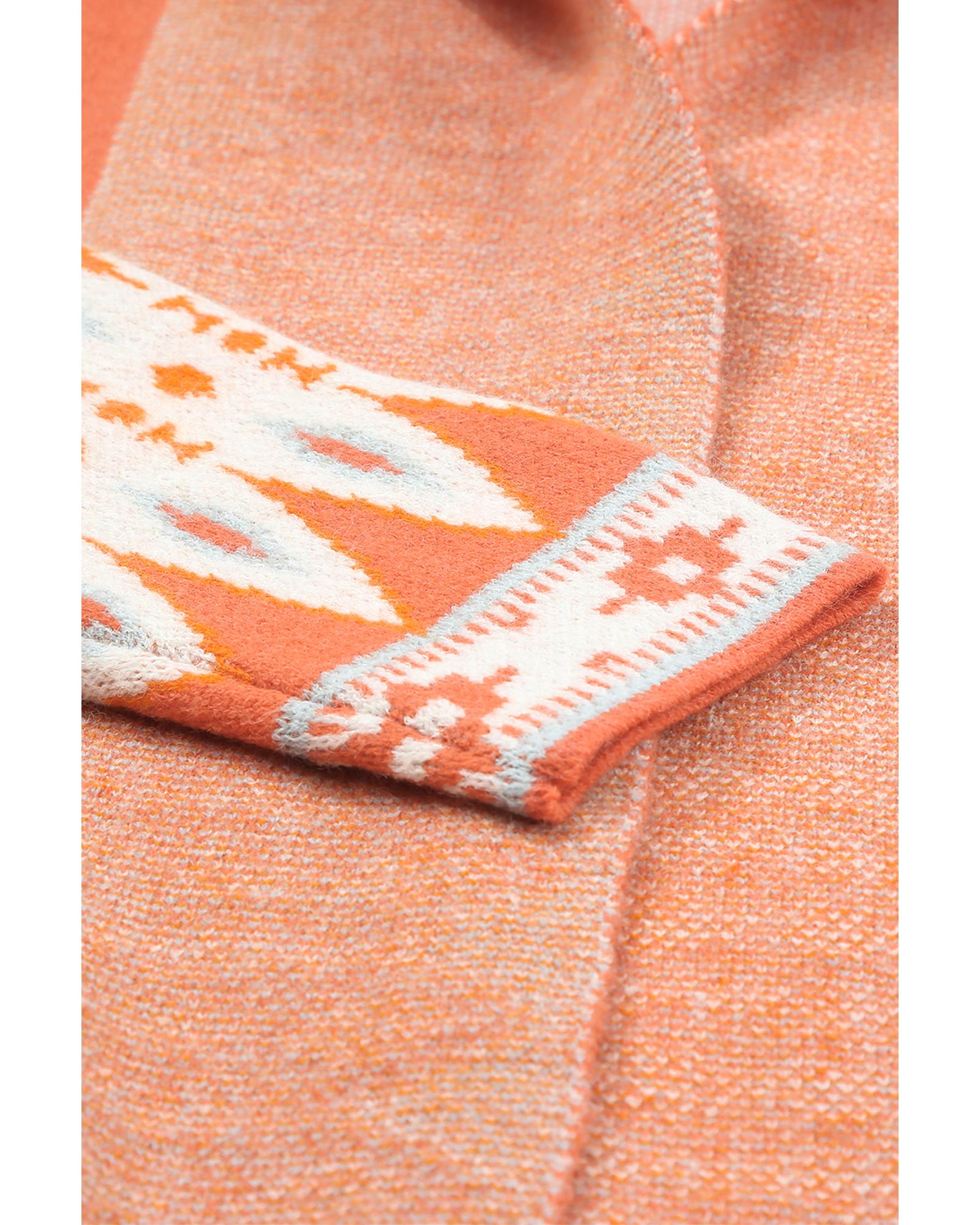 Orange Printed Aztec Print Open Front Knitted Cardigan - S