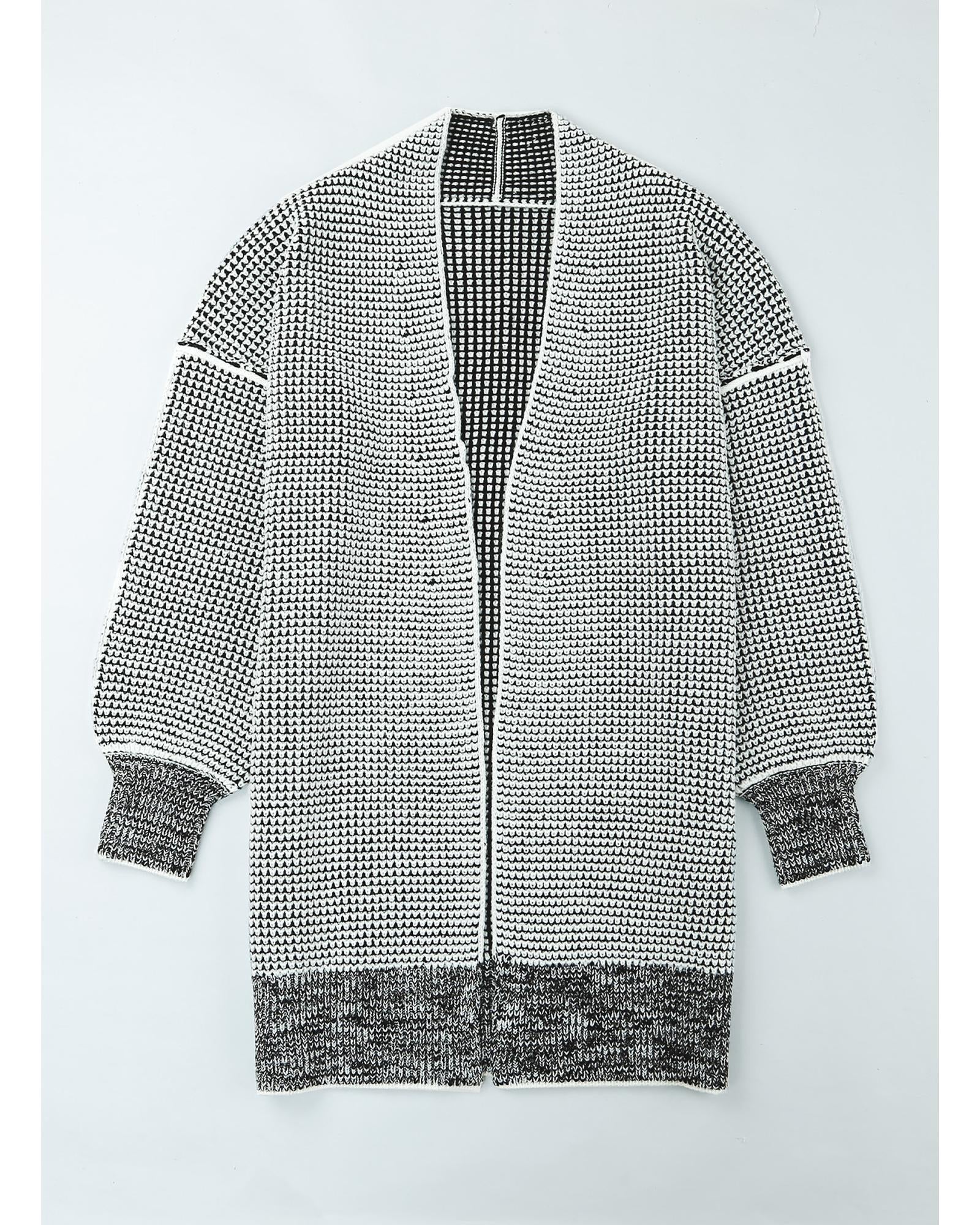 Azura Exchange Gray Plaid Knitted Long Open Front Cardigan - M