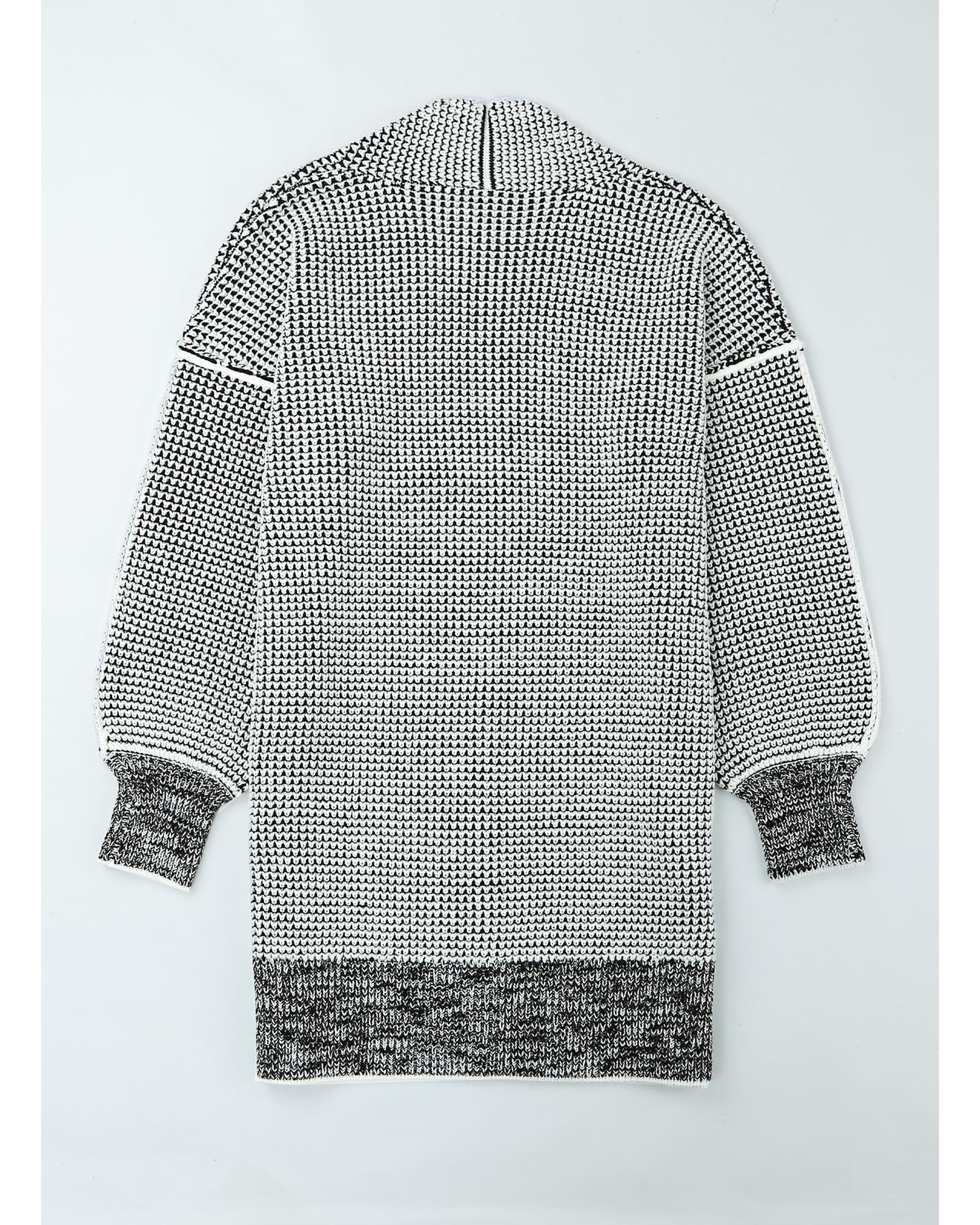 Azura Exchange Gray Plaid Knitted Long Open Front Cardigan - S