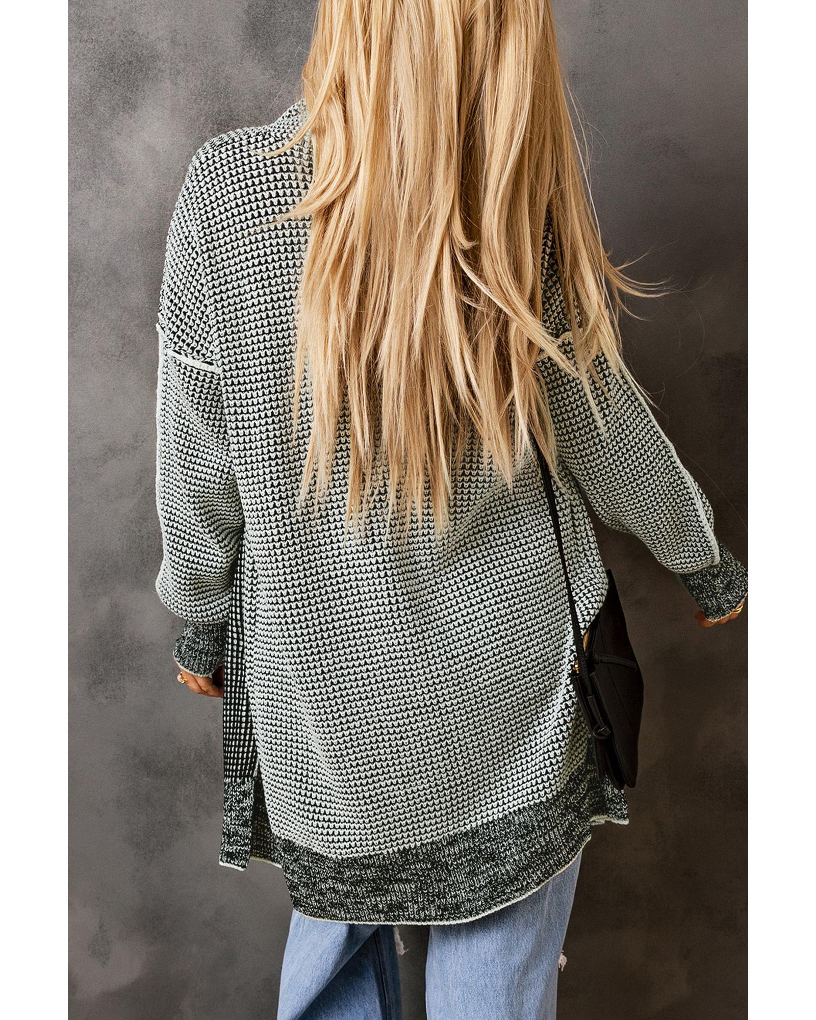 Azura Exchange Gray Plaid Knitted Long Open Front Cardigan - S