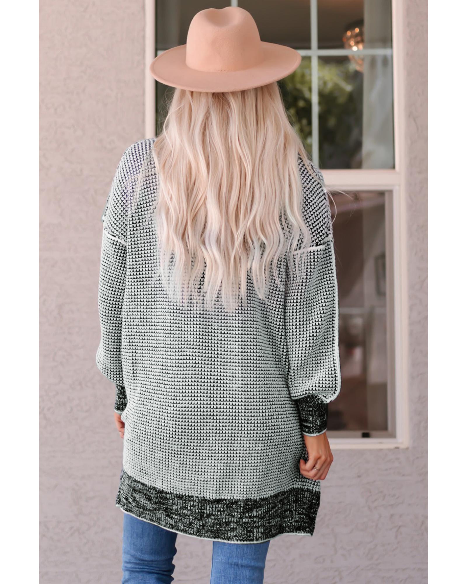 Azura Exchange Gray Plaid Knitted Long Open Front Cardigan - S
