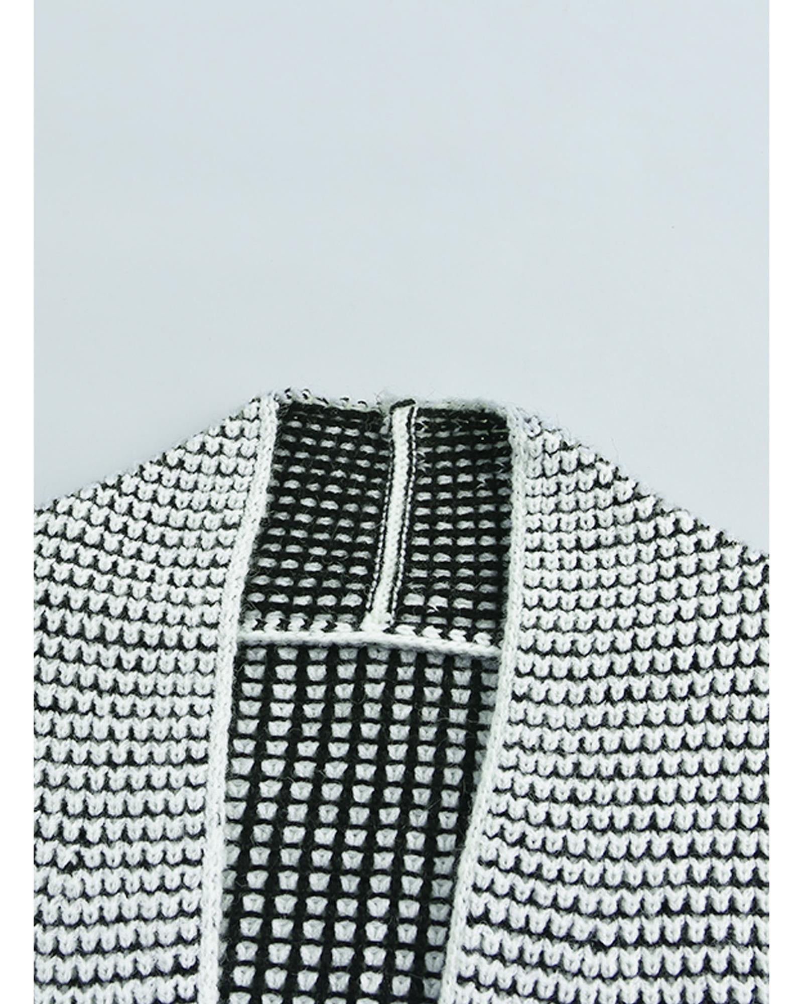 Azura Exchange Gray Plaid Knitted Long Open Front Cardigan - XL
