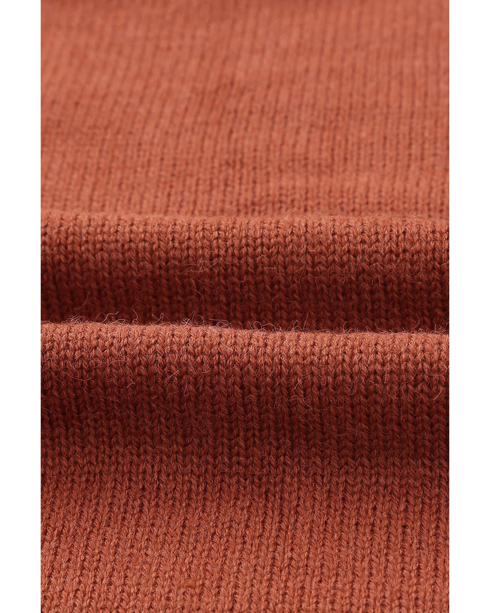 Brown Open Front Woven Texture Knitted Cardigan with Pockets - XL