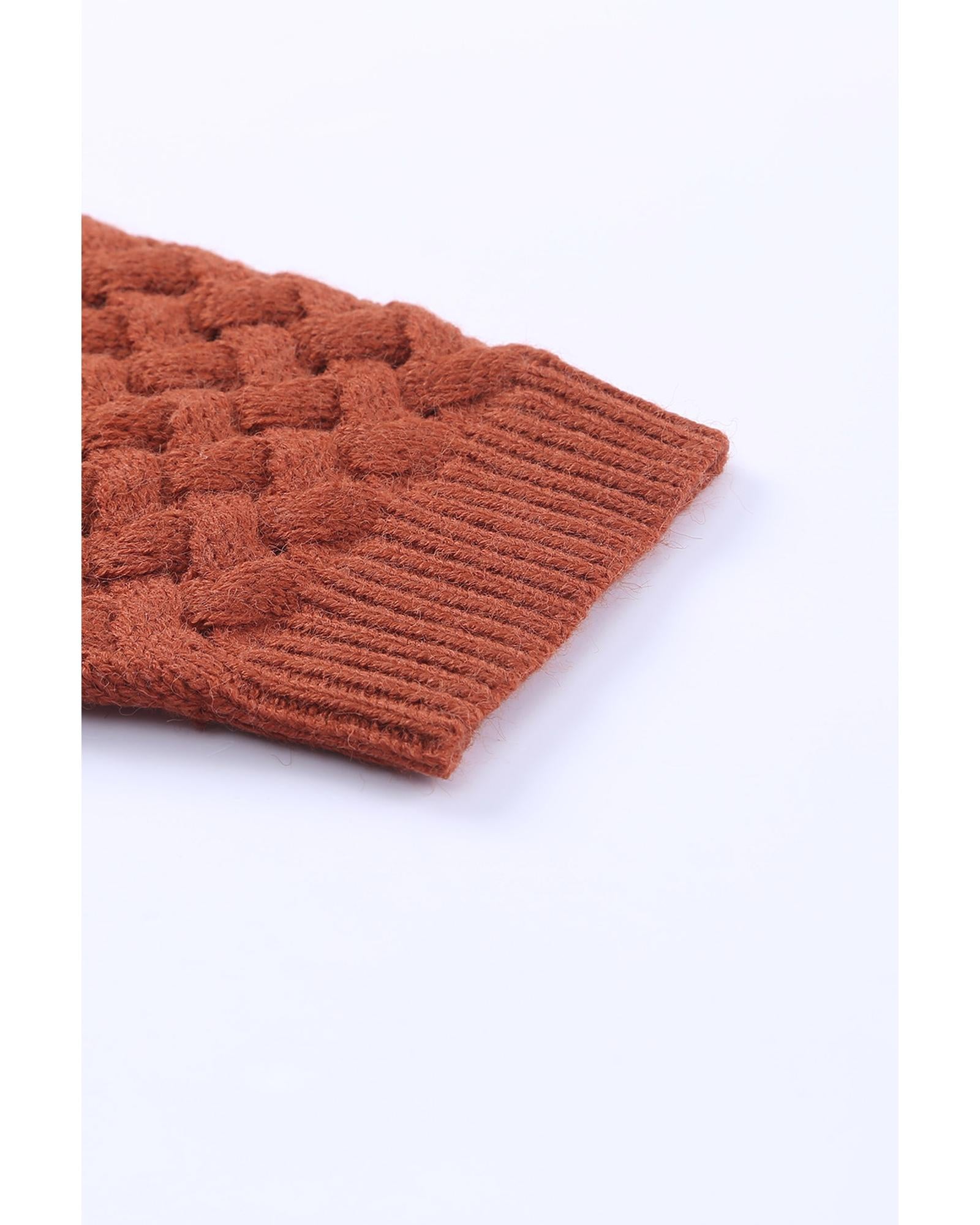 Brown Open Front Woven Texture Knitted Cardigan with Pockets - XL