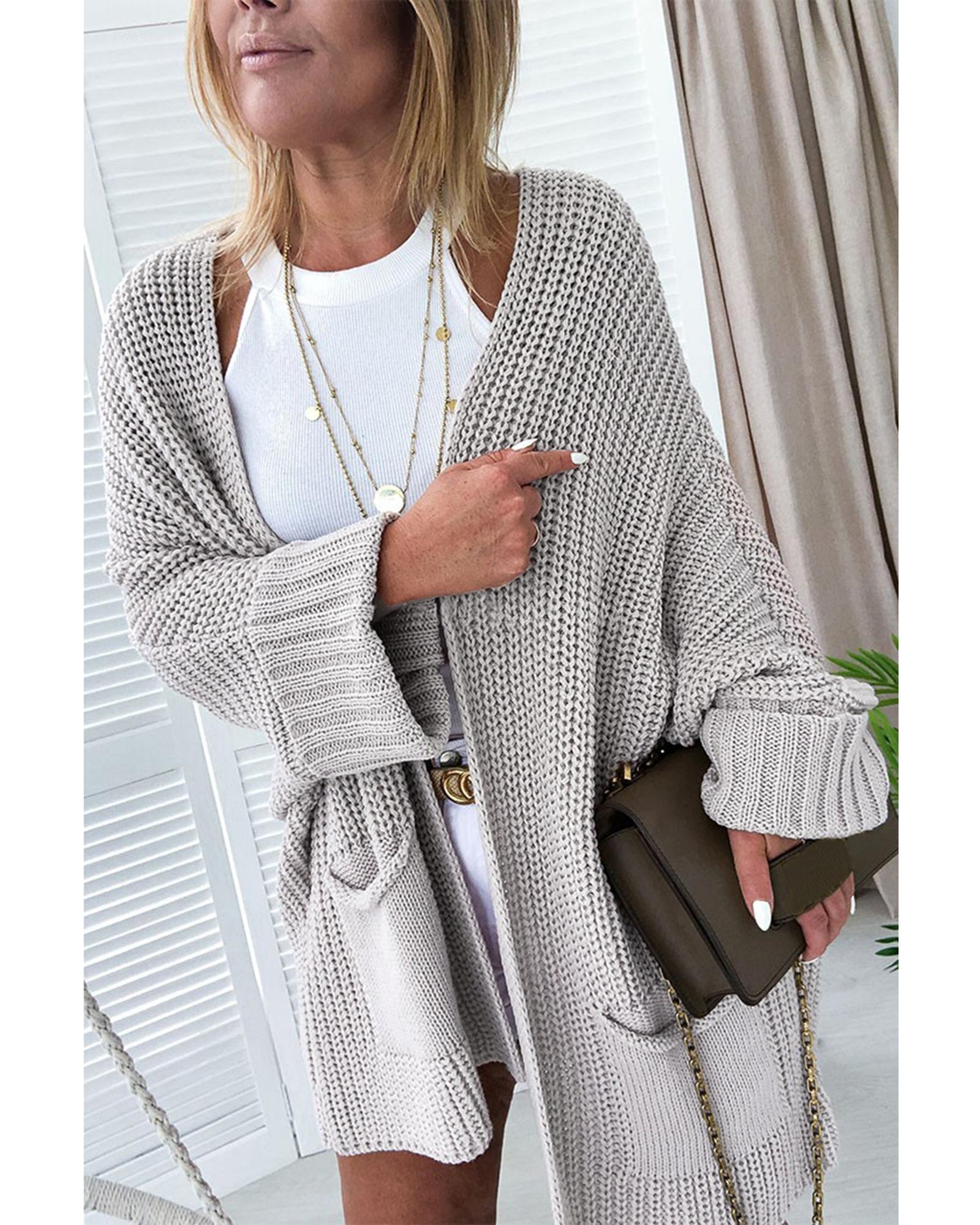 Gray Oversized Fold Over Sleeve Sweater Cardigan - M