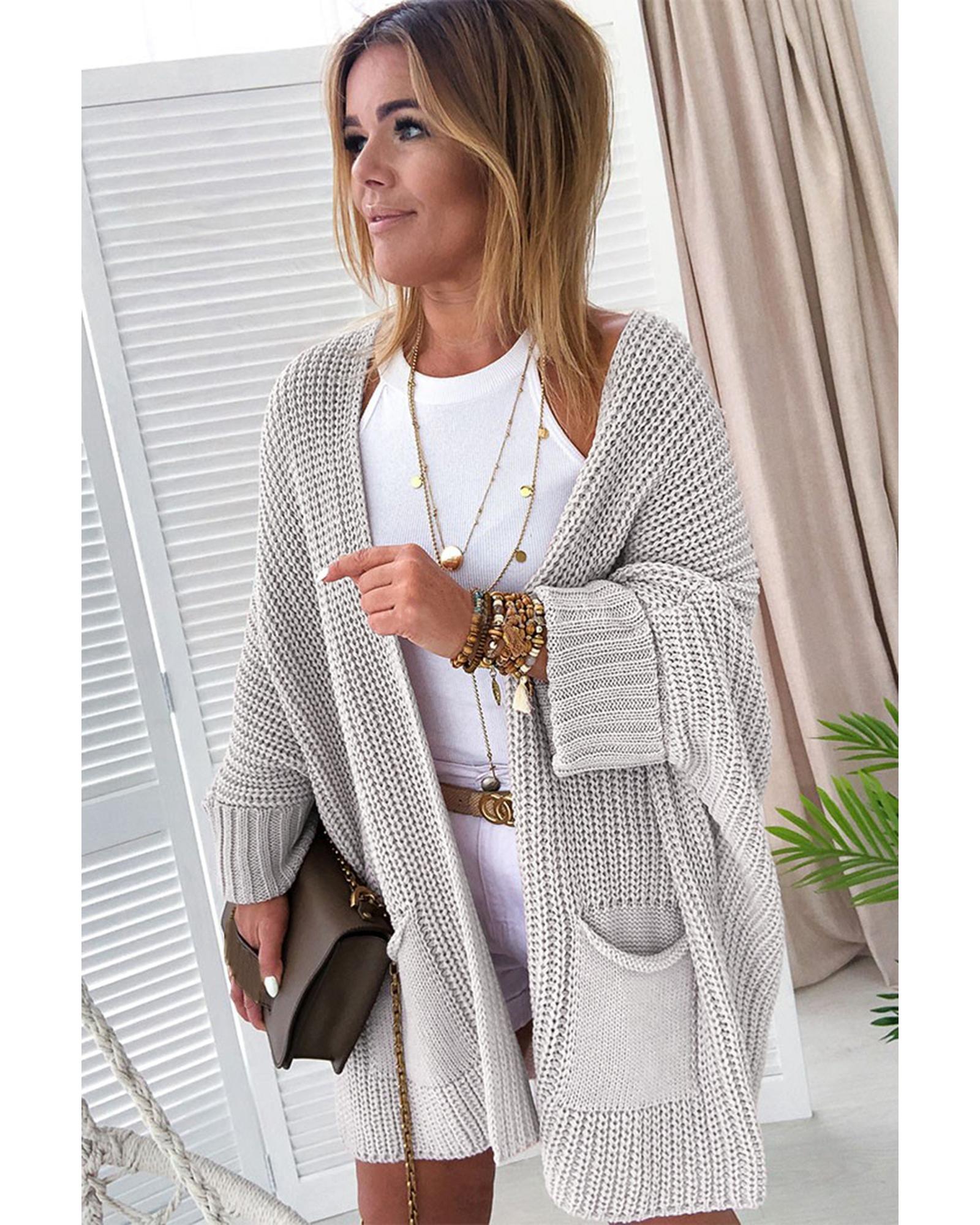 Gray Oversized Fold Over Sleeve Sweater Cardigan - XL