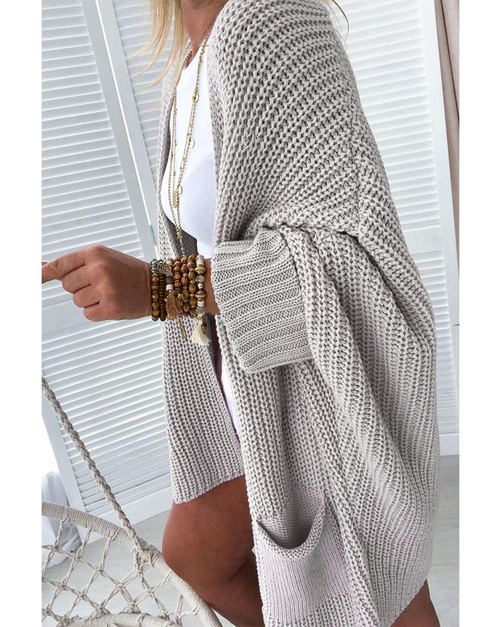 Gray Oversized Fold Over Sleeve Sweater Cardigan - XL