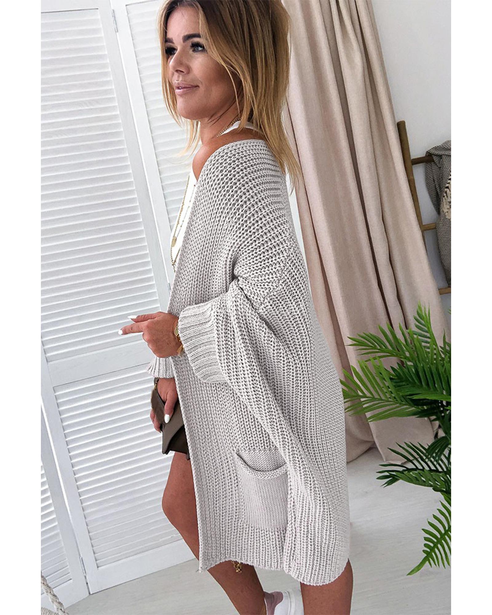 Gray Oversized Fold Over Sleeve Sweater Cardigan - XL