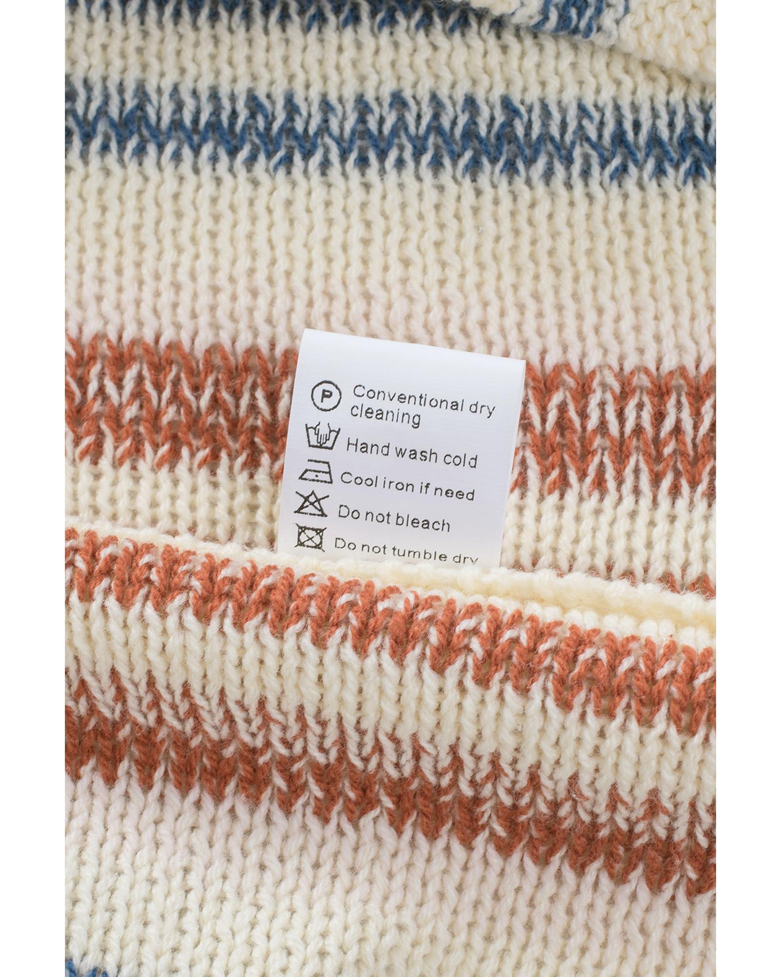 Multicolor Striped Knit Kangaroo Pocket Hooded Sweater - XL