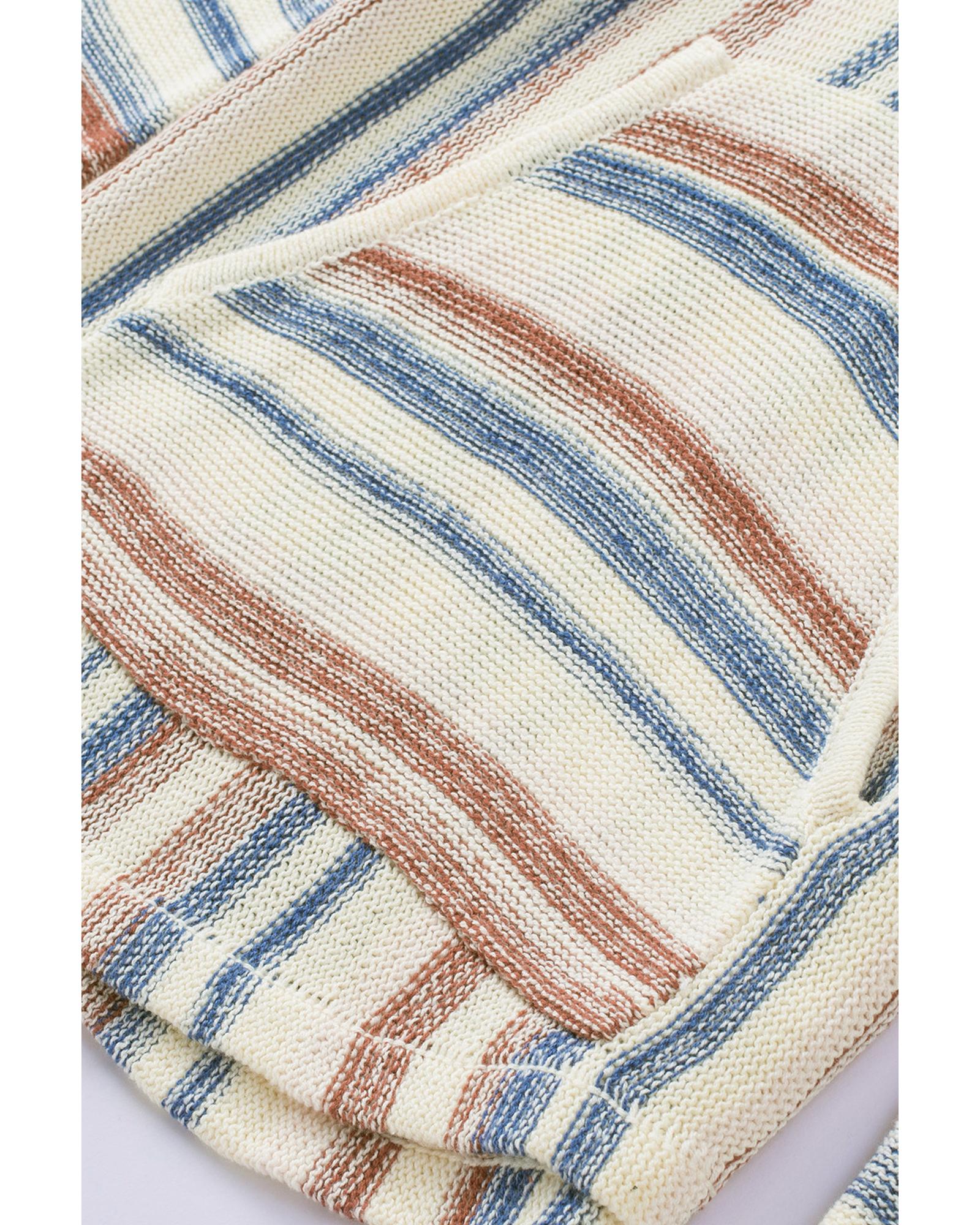 Multicolor Striped Knit Kangaroo Pocket Hooded Sweater - XL