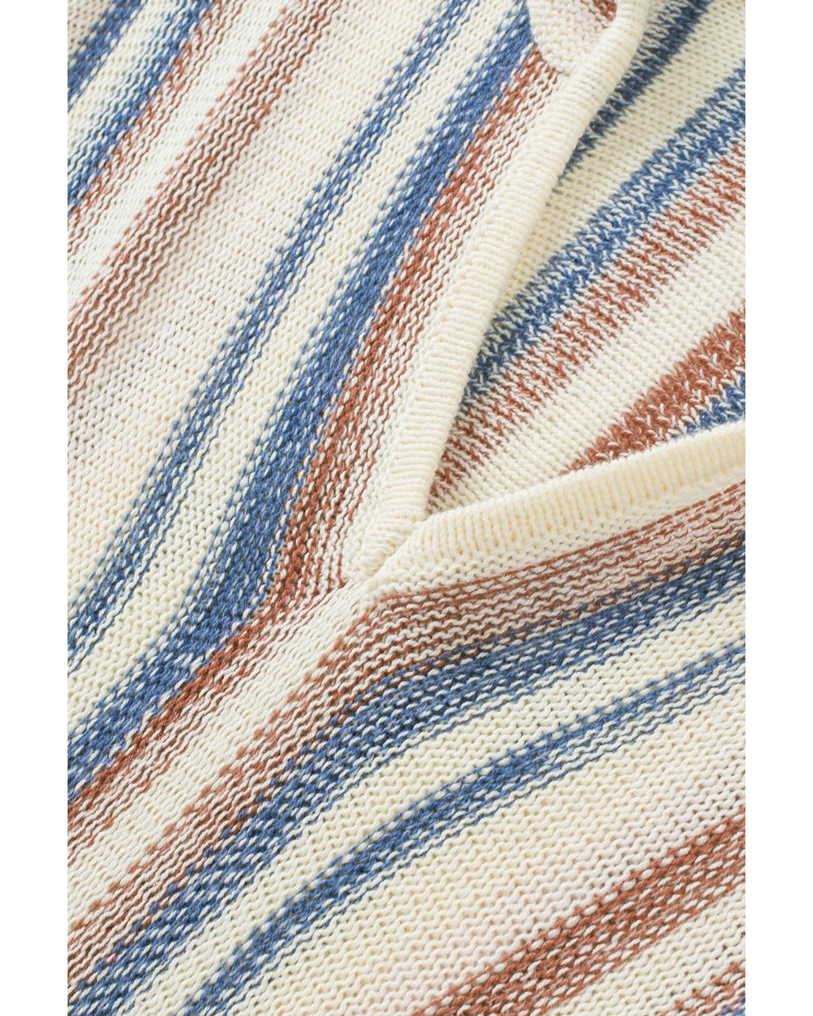 Multicolor Striped Knit Kangaroo Pocket Hooded Sweater - XL