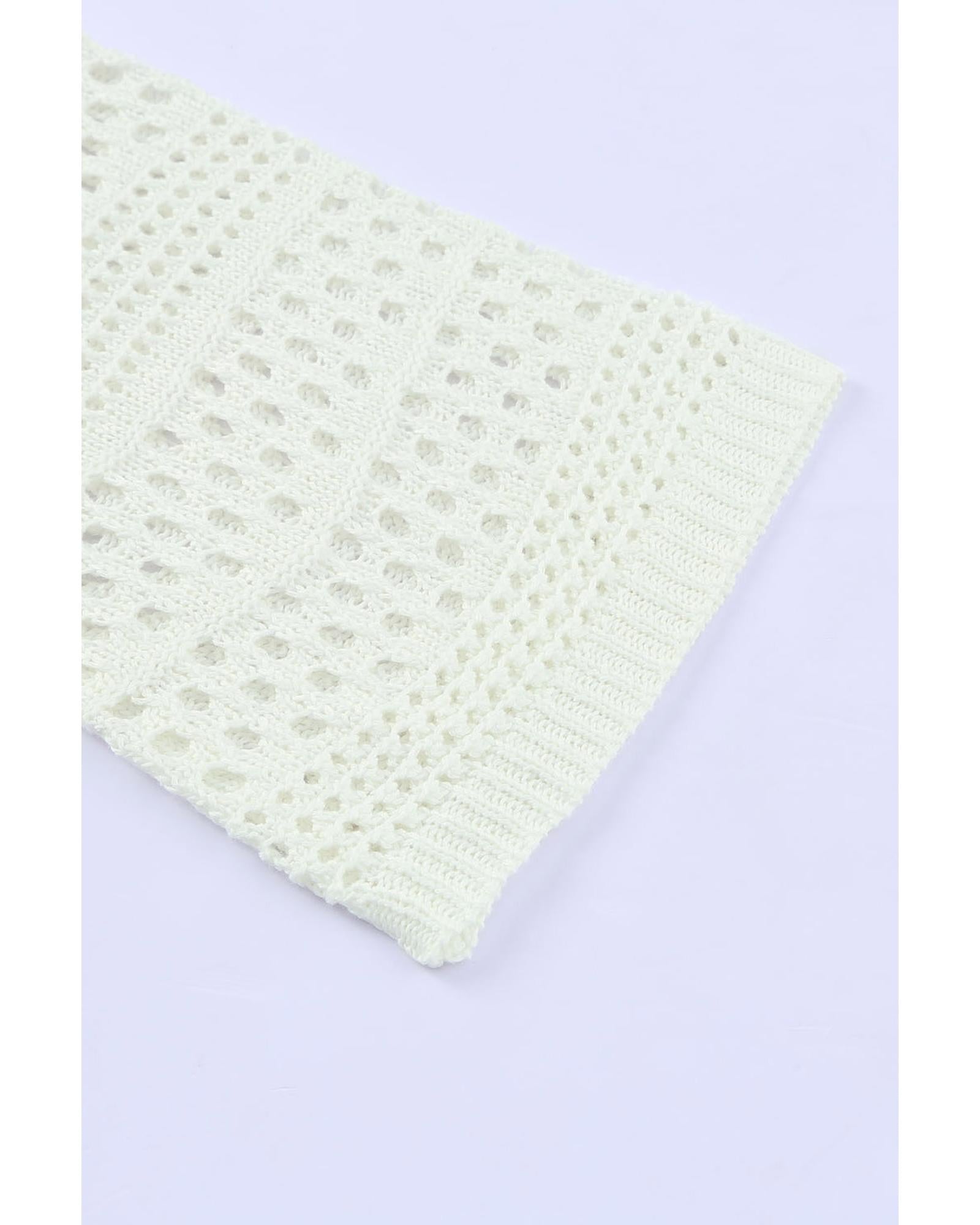 White Hollow Out Crochet V Neck Pullover Sweater - XL