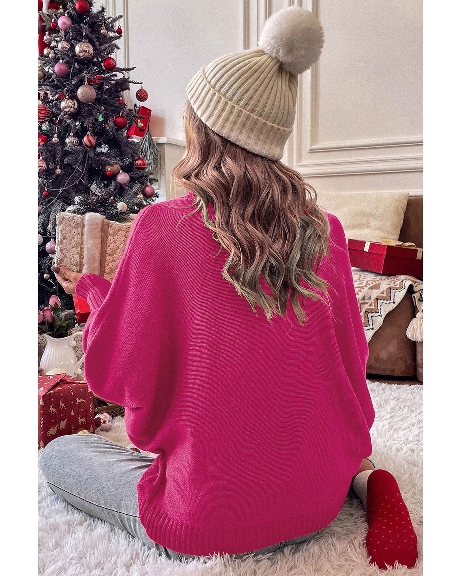 Azura Exchange Rose Merry Letter Embroidered High Neck Sweater - L