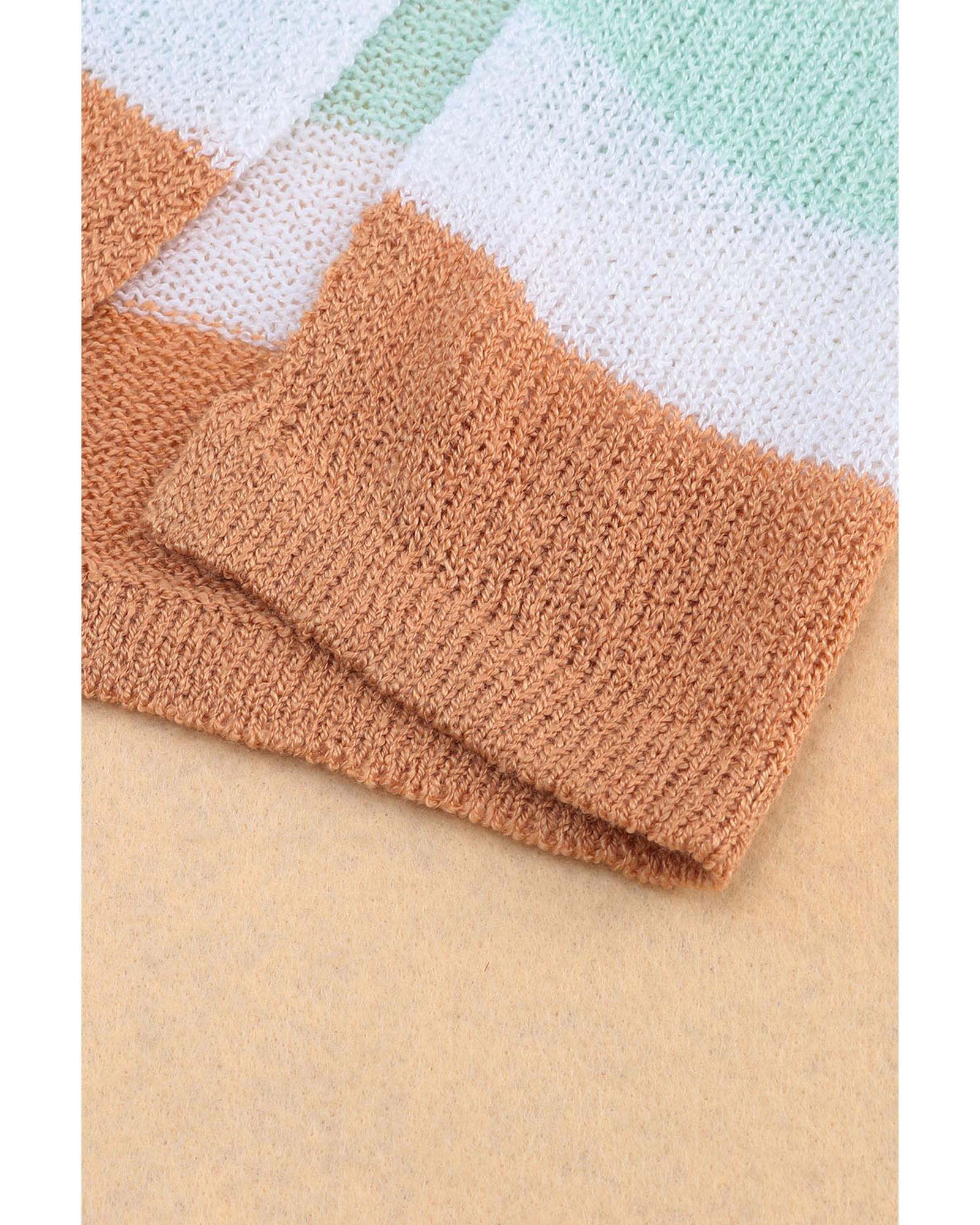 Multicolor Colorblock Stripe Long Sleeve Split Sweater - XL