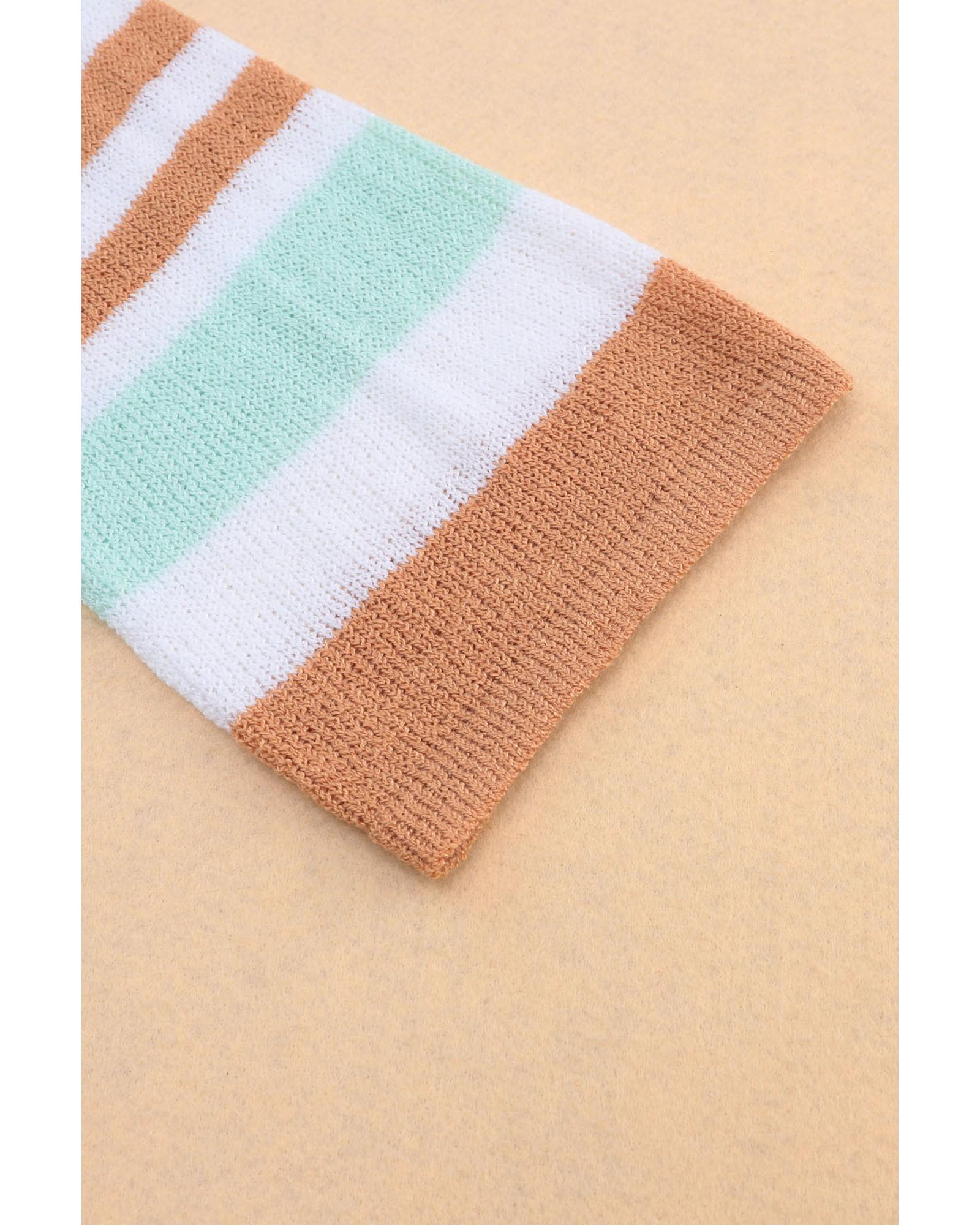 Multicolor Colorblock Stripe Long Sleeve Split Sweater - XL