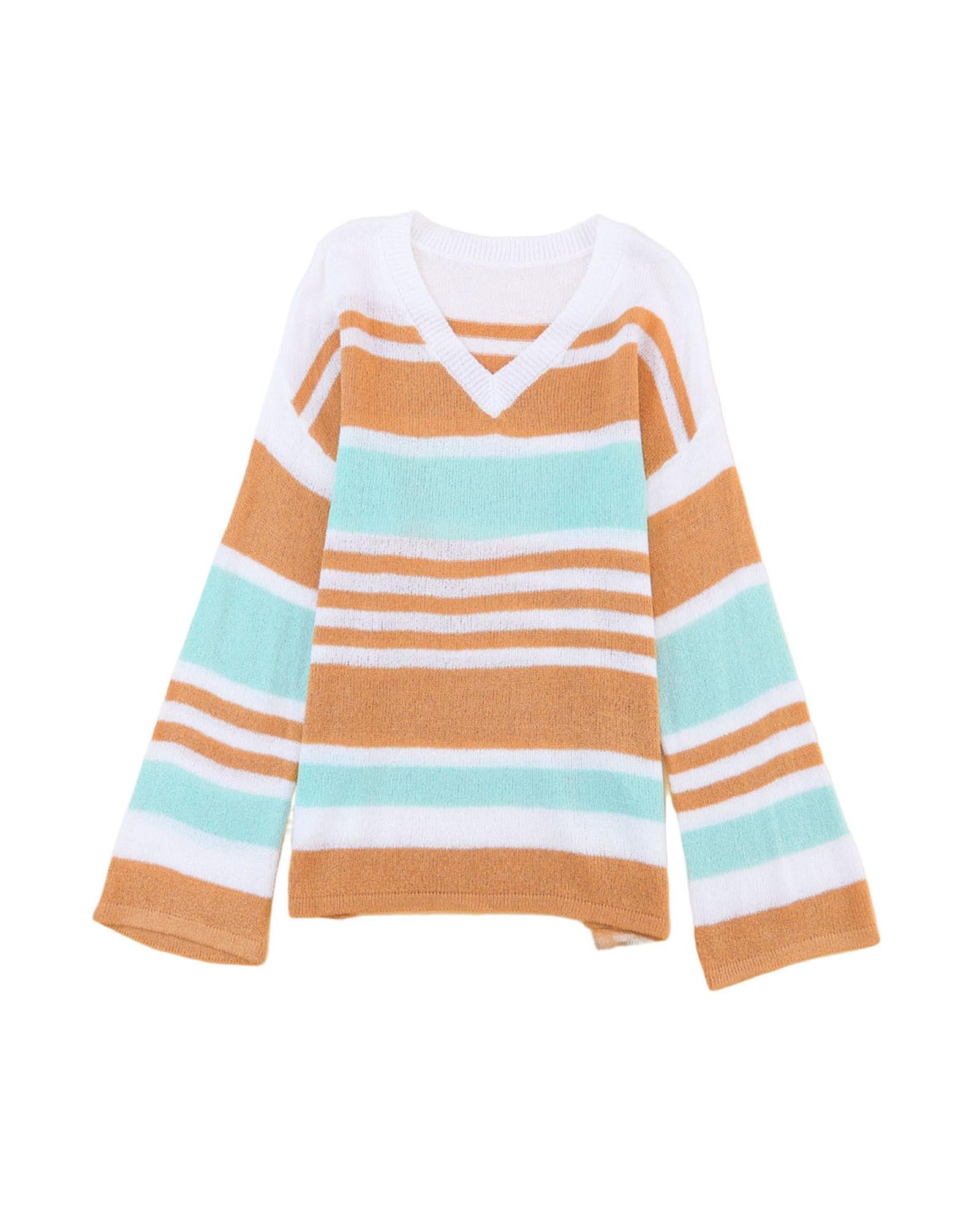 Multicolor Colorblock Stripe Long Sleeve Split Sweater - XL