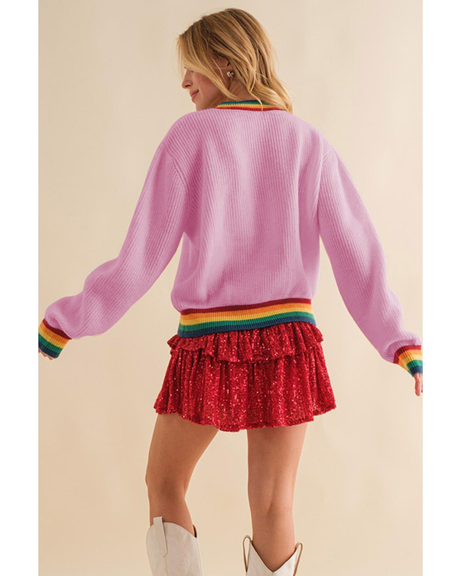Bonbon Merry & Bright Colorful Stripes Trim Sweater - M