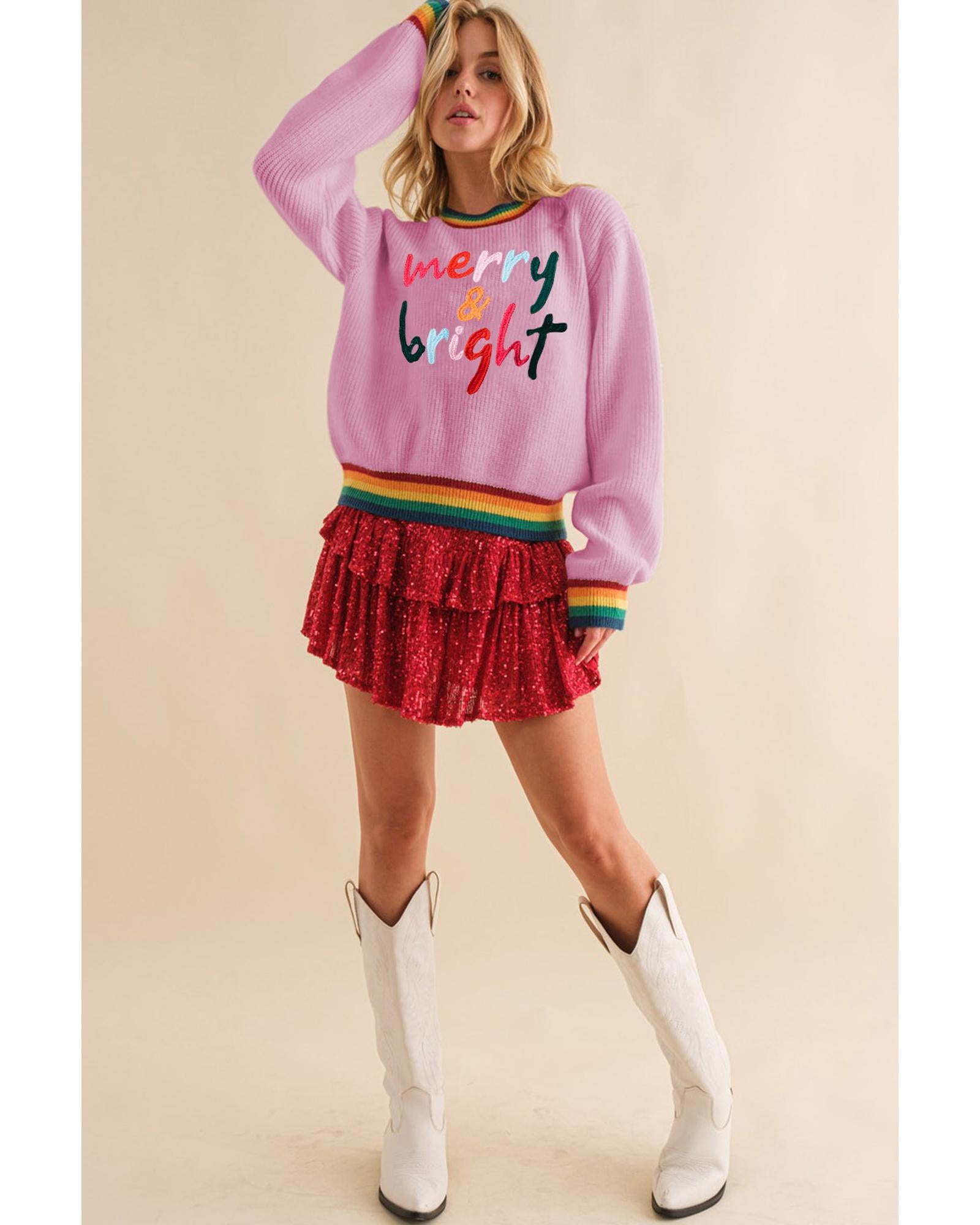 Bonbon Merry & Bright Colorful Stripes Trim Sweater - XL