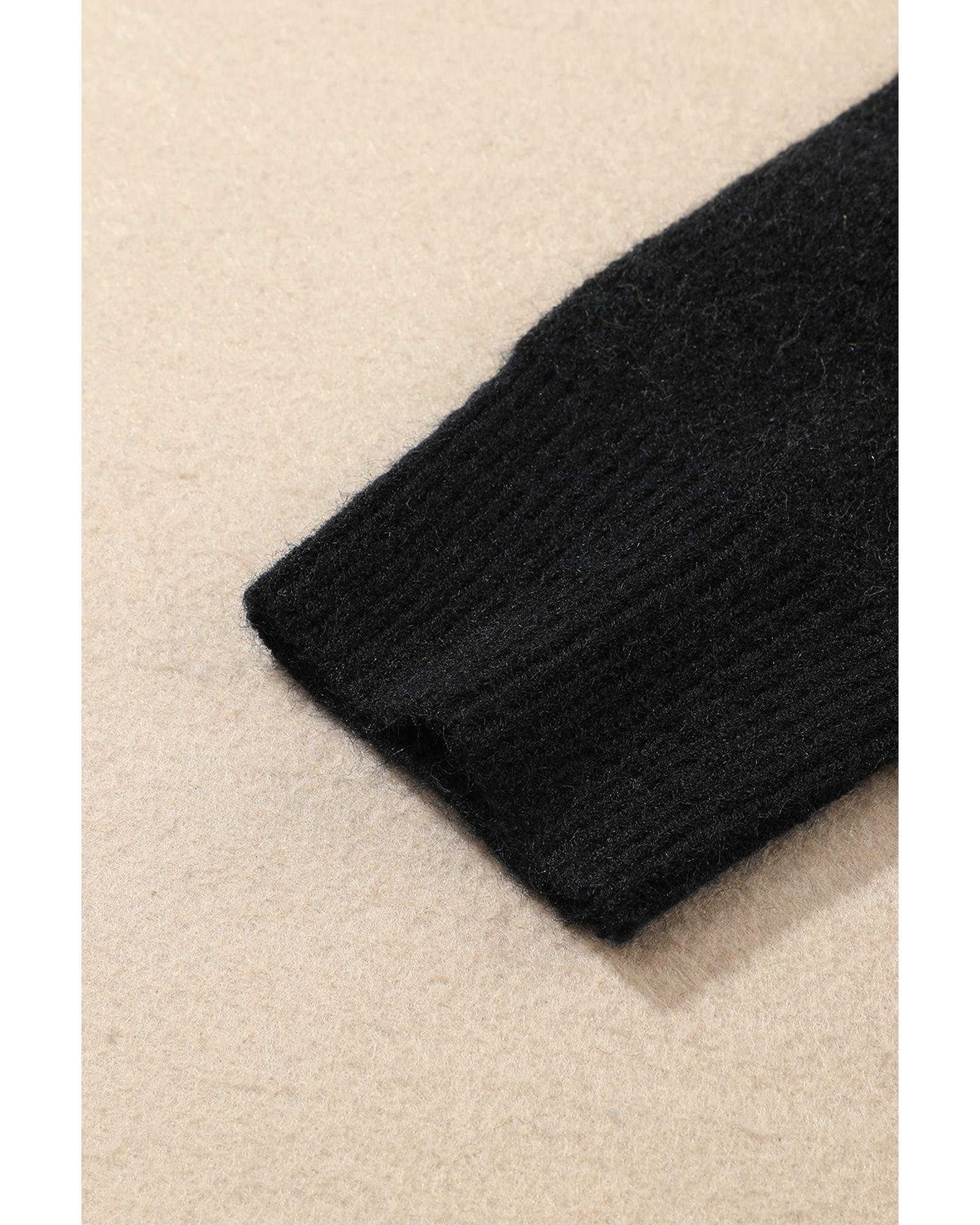 Black Cheetah Pattern Knit Round Neck Sweater - M