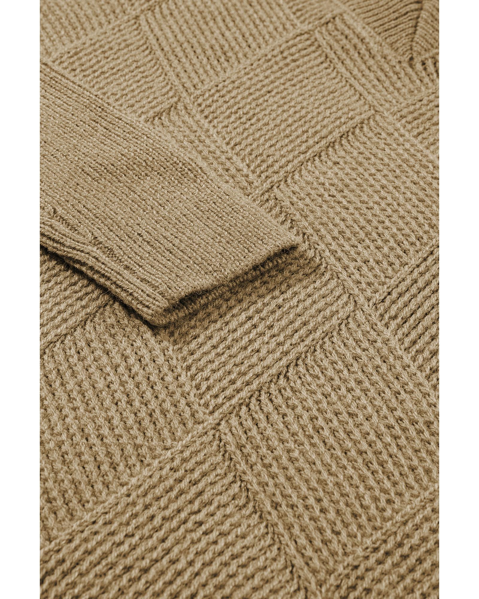Camel Checkered Textured Batwing Sleeve Sweater - XL