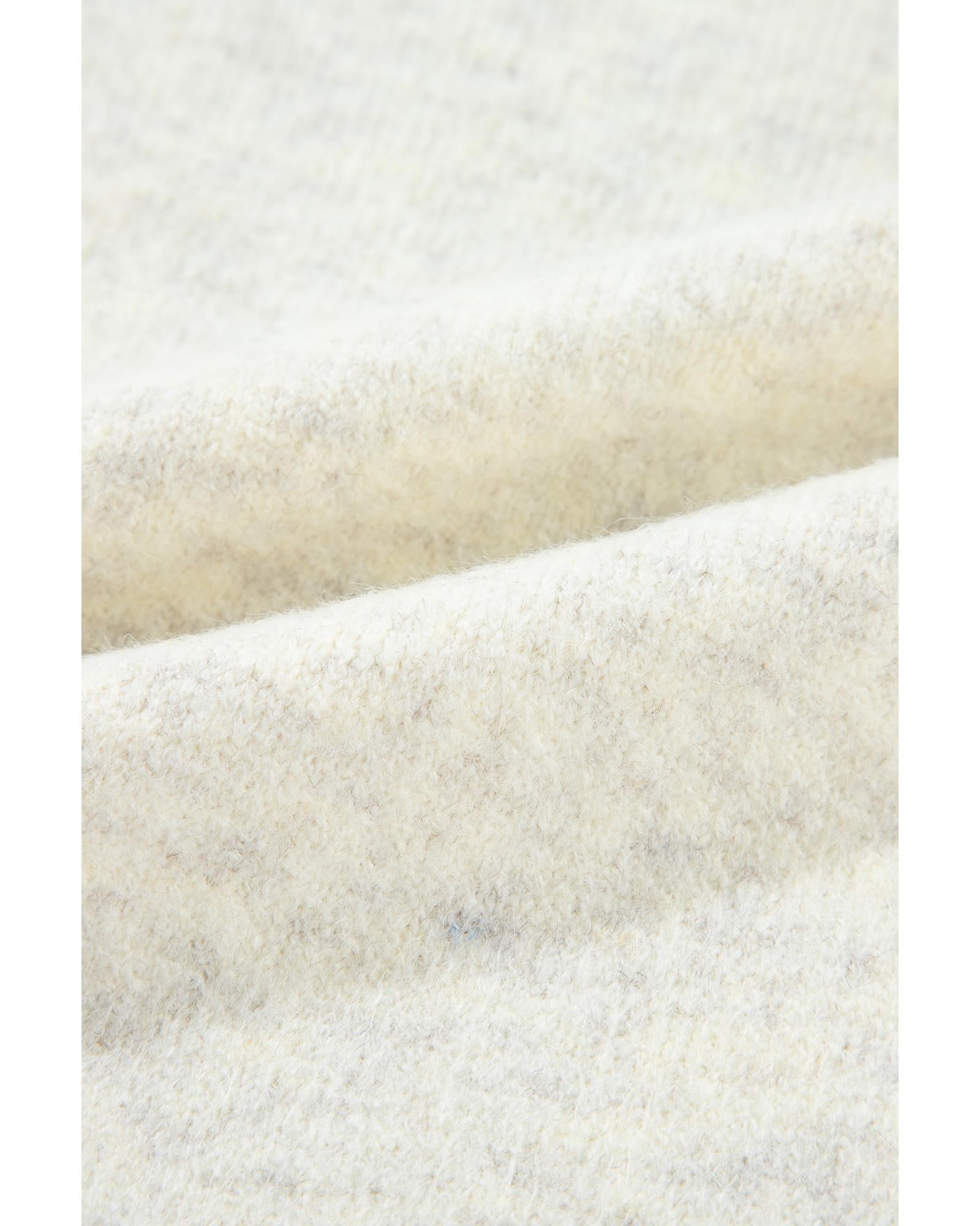 White Contrast Stitch Detail Ribbed Trim Sweater - L