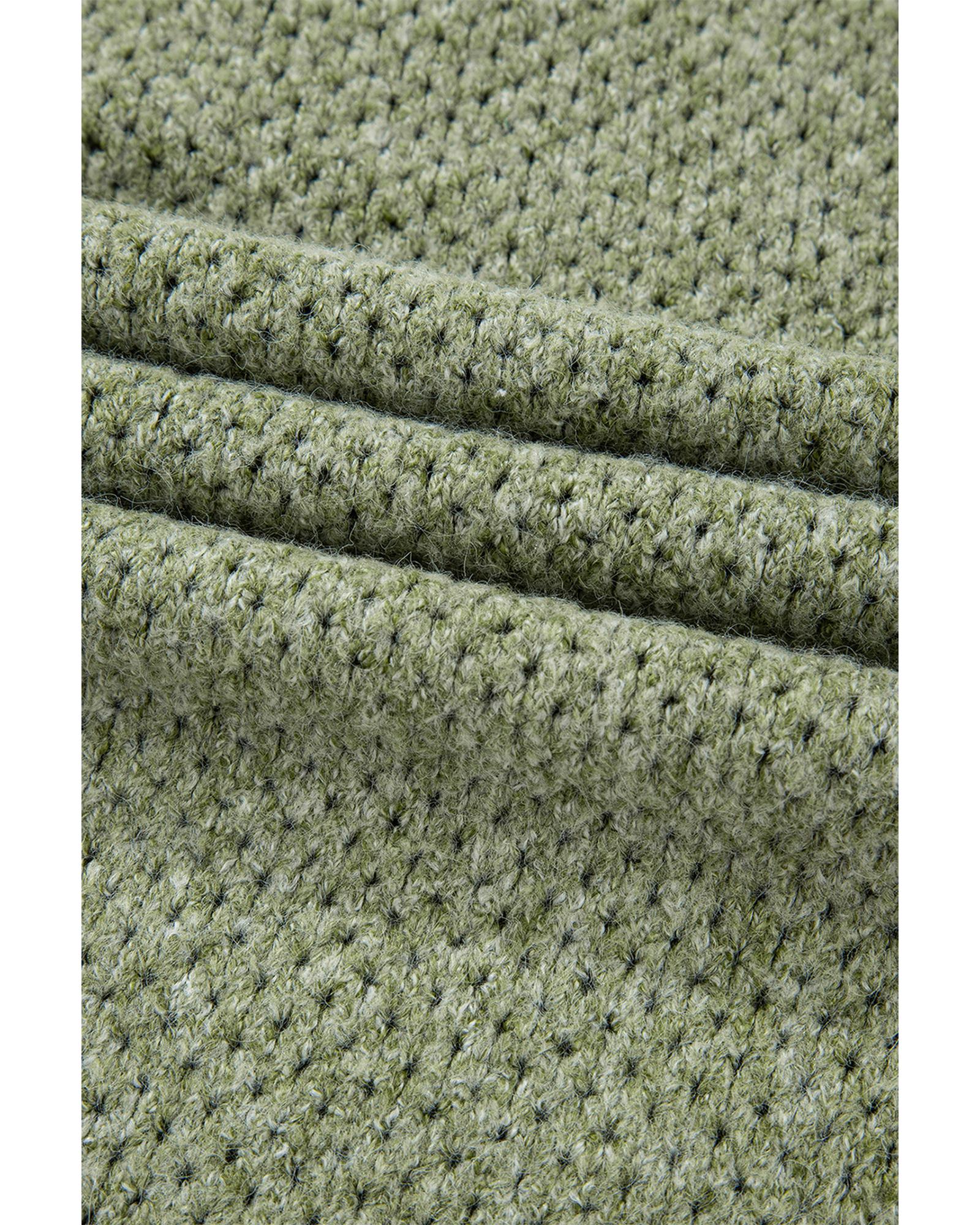 Jungle Green Loose Eyelet V Neck Drop Shoulder Sweater - 2XL