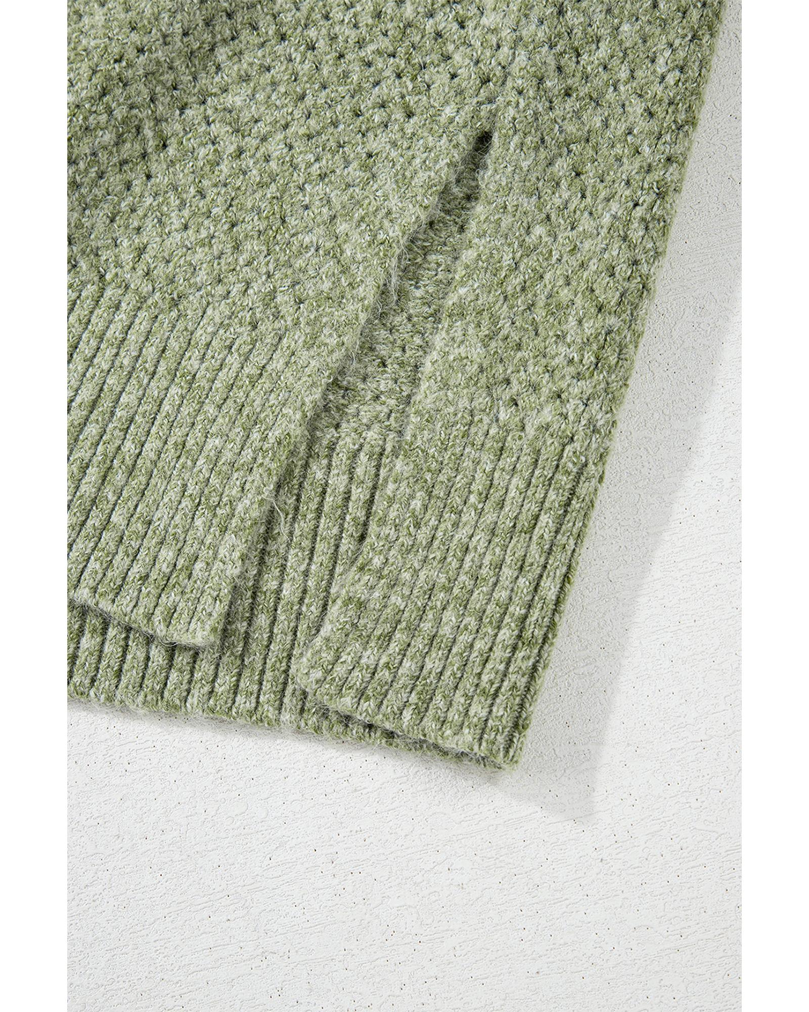 Jungle Green Loose Eyelet V Neck Drop Shoulder Sweater - XL