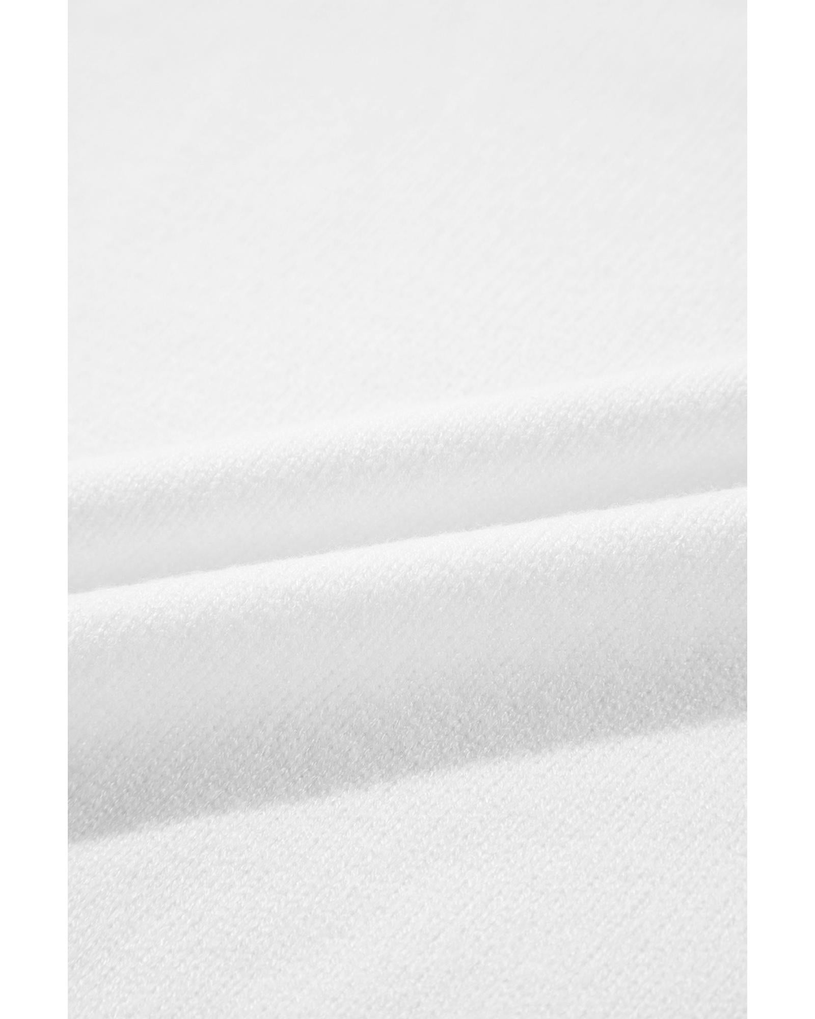 White Flower Detail Knitted Notched Neck Sweater - S