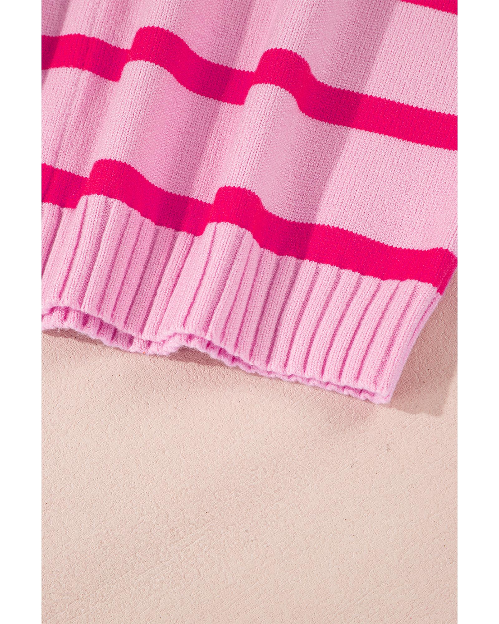 Yellow Stripe Gradient Striped Ribbed Edge Loose Sweater - L