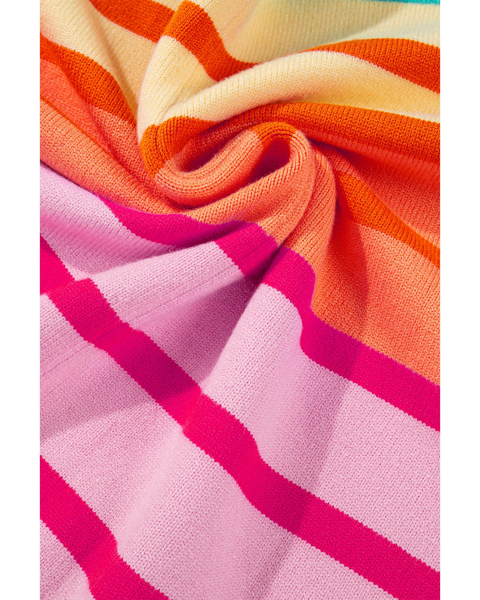 Yellow Stripe Gradient Striped Ribbed Edge Loose Sweater - L