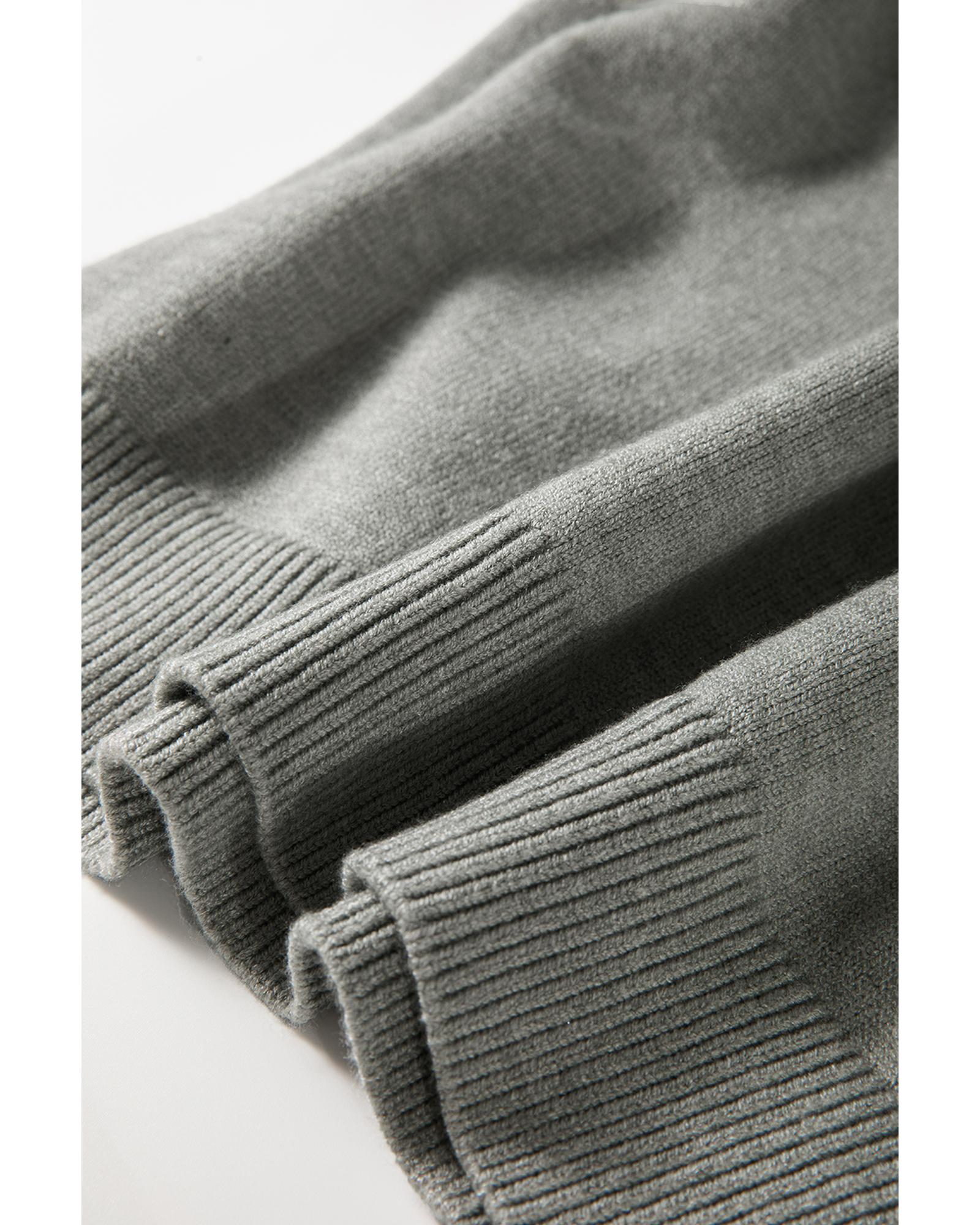 Light Grey Pearled Drop Shoulder Round Neck Sweater - L