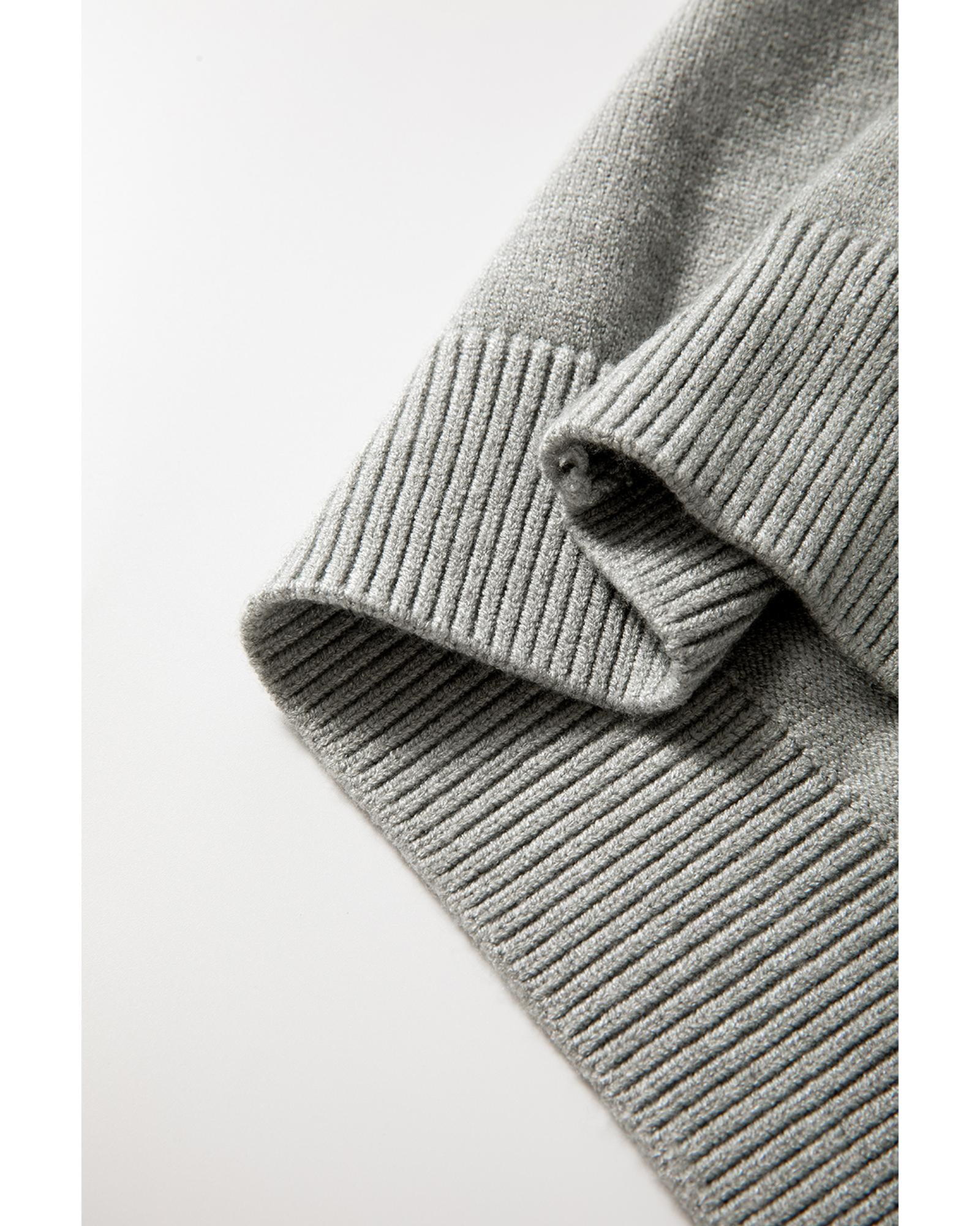 Light Grey Pearled Drop Shoulder Round Neck Sweater - XL