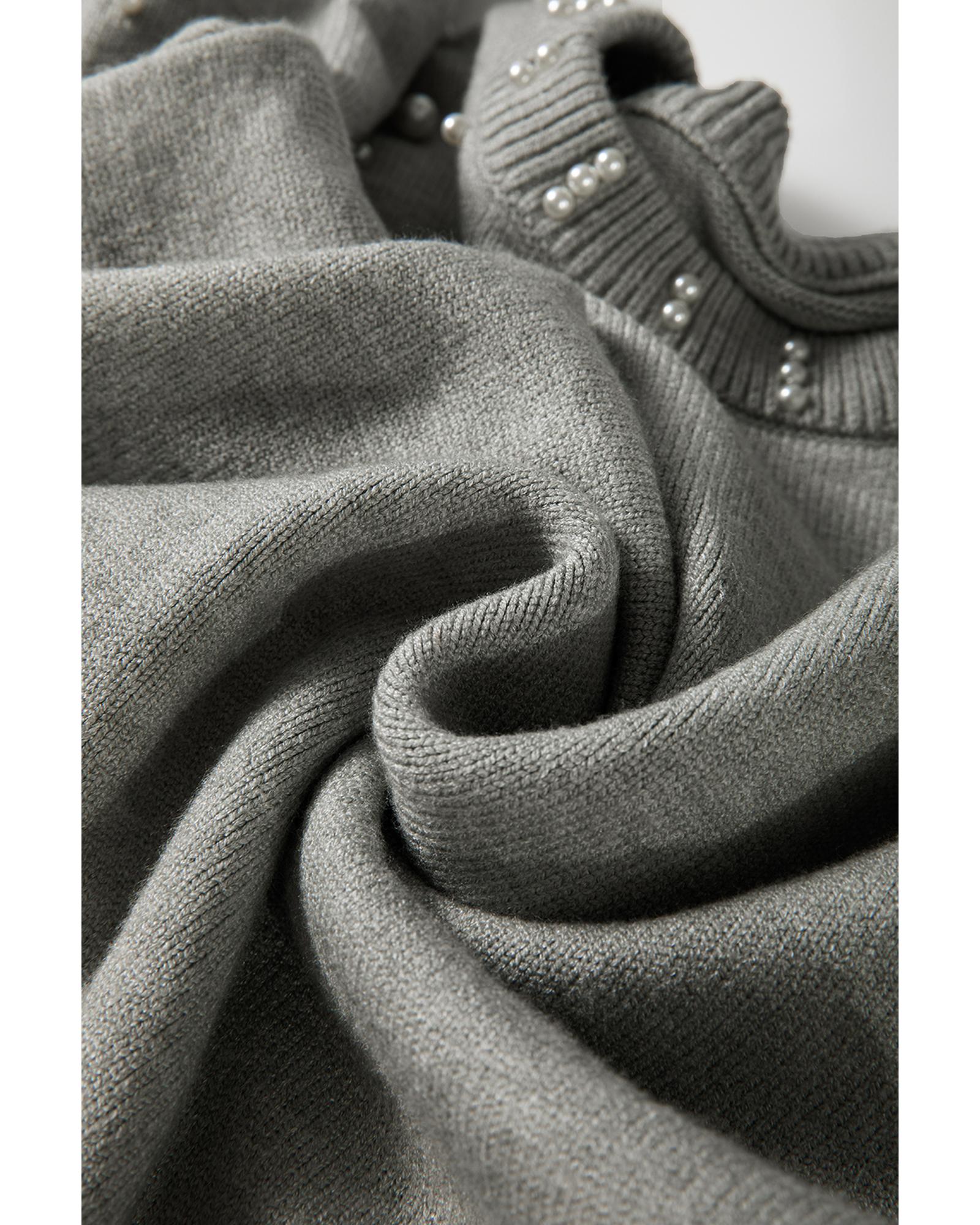 Light Grey Pearled Drop Shoulder Round Neck Sweater - XL