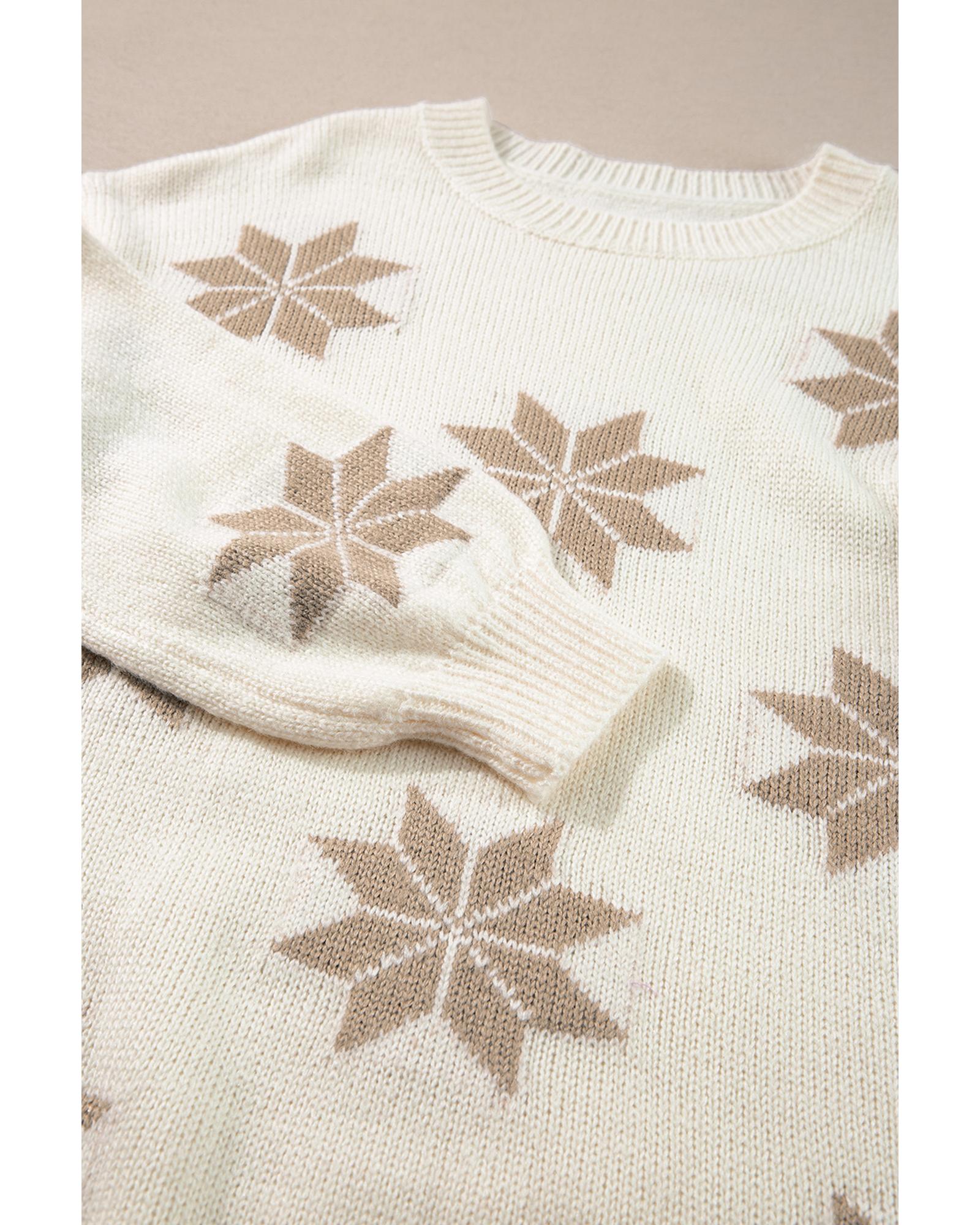 White Snowflake Christmas Tunic Sweater - M
