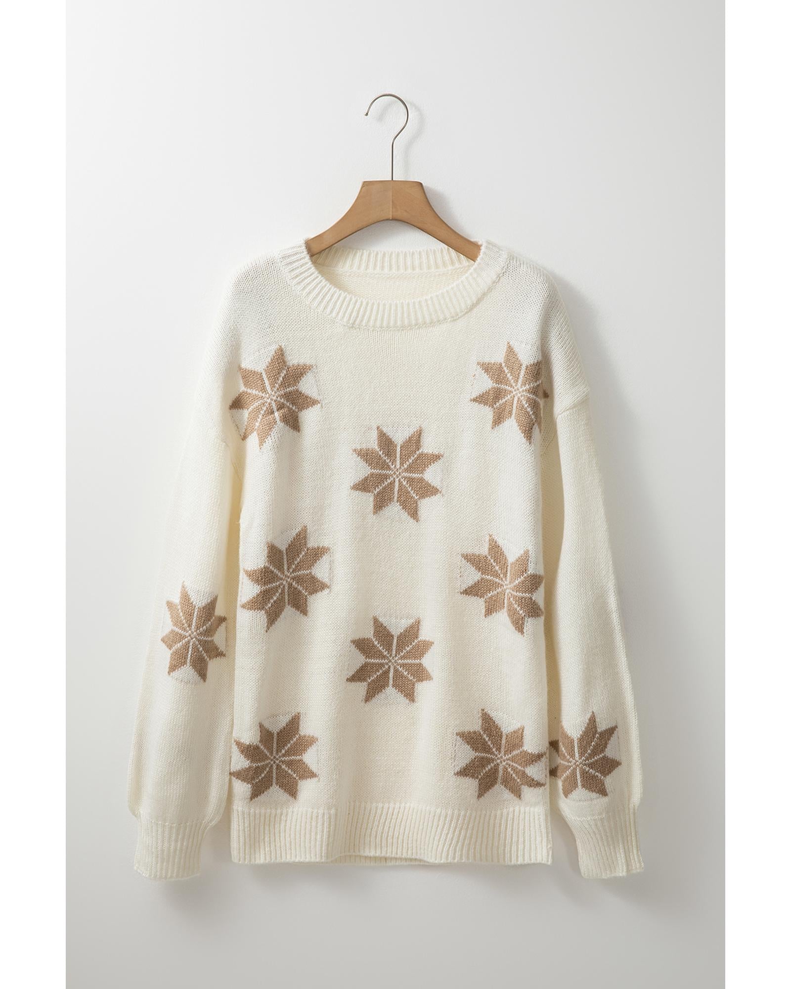 White Snowflake Christmas Tunic Sweater - M
