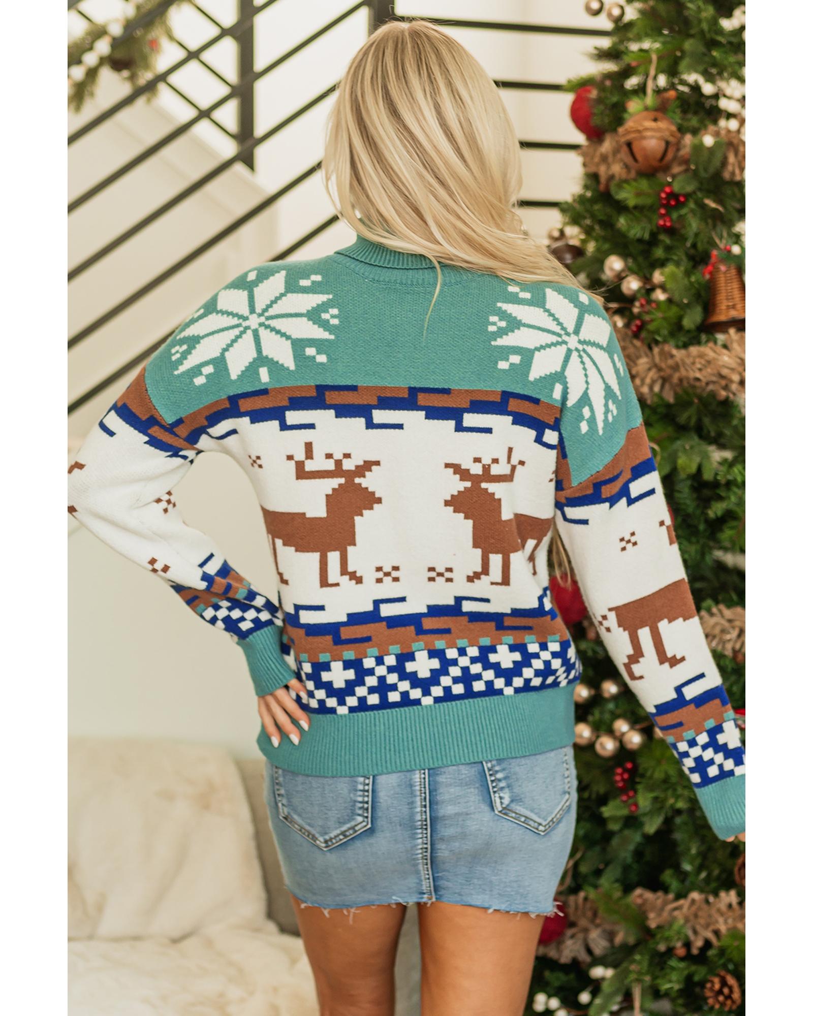Canton Christmas Reindeer Snowflake Colorblock Turtleneck Sweater - M