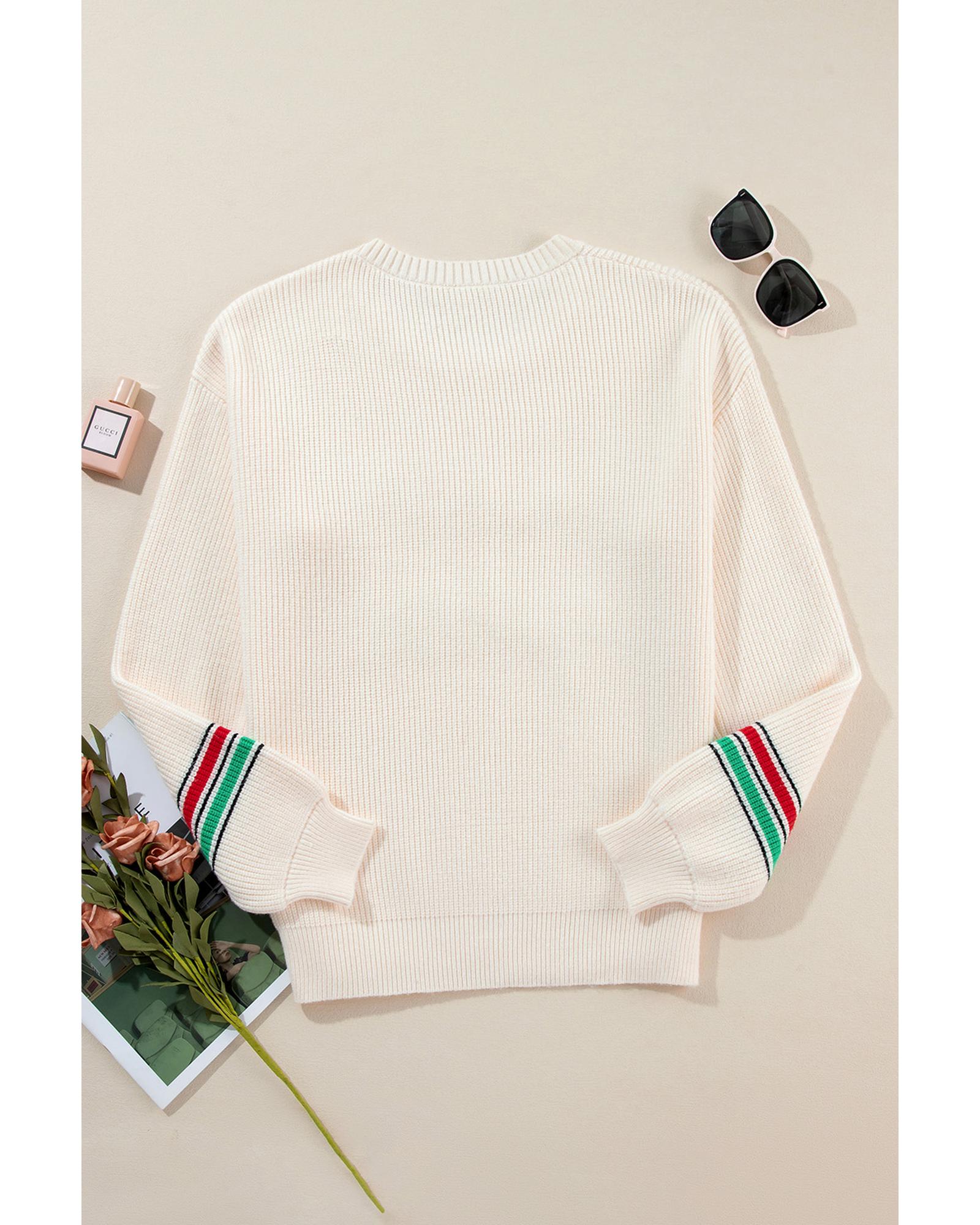 Beige Tinsel Holly Jolly Graphic Classic Sweater - L