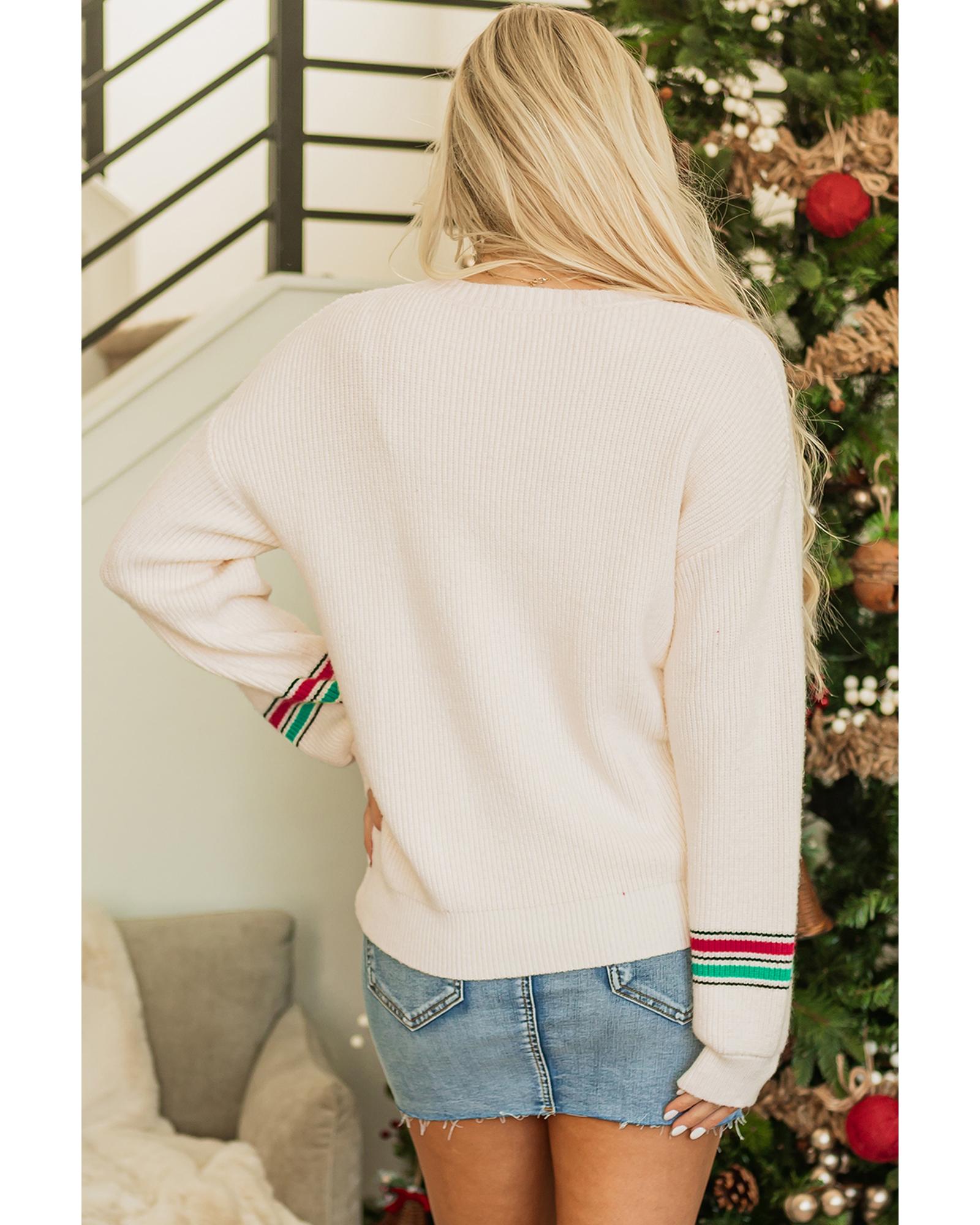 Beige Tinsel Holly Jolly Graphic Classic Sweater - L