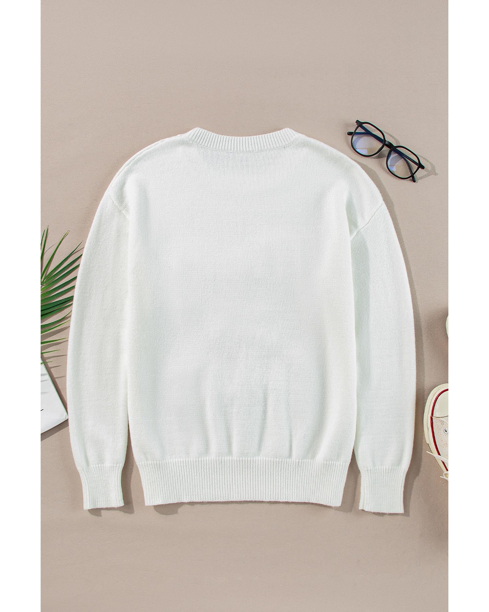 White Tinsel Merry and Bright Graphic Christmas Sweater - M