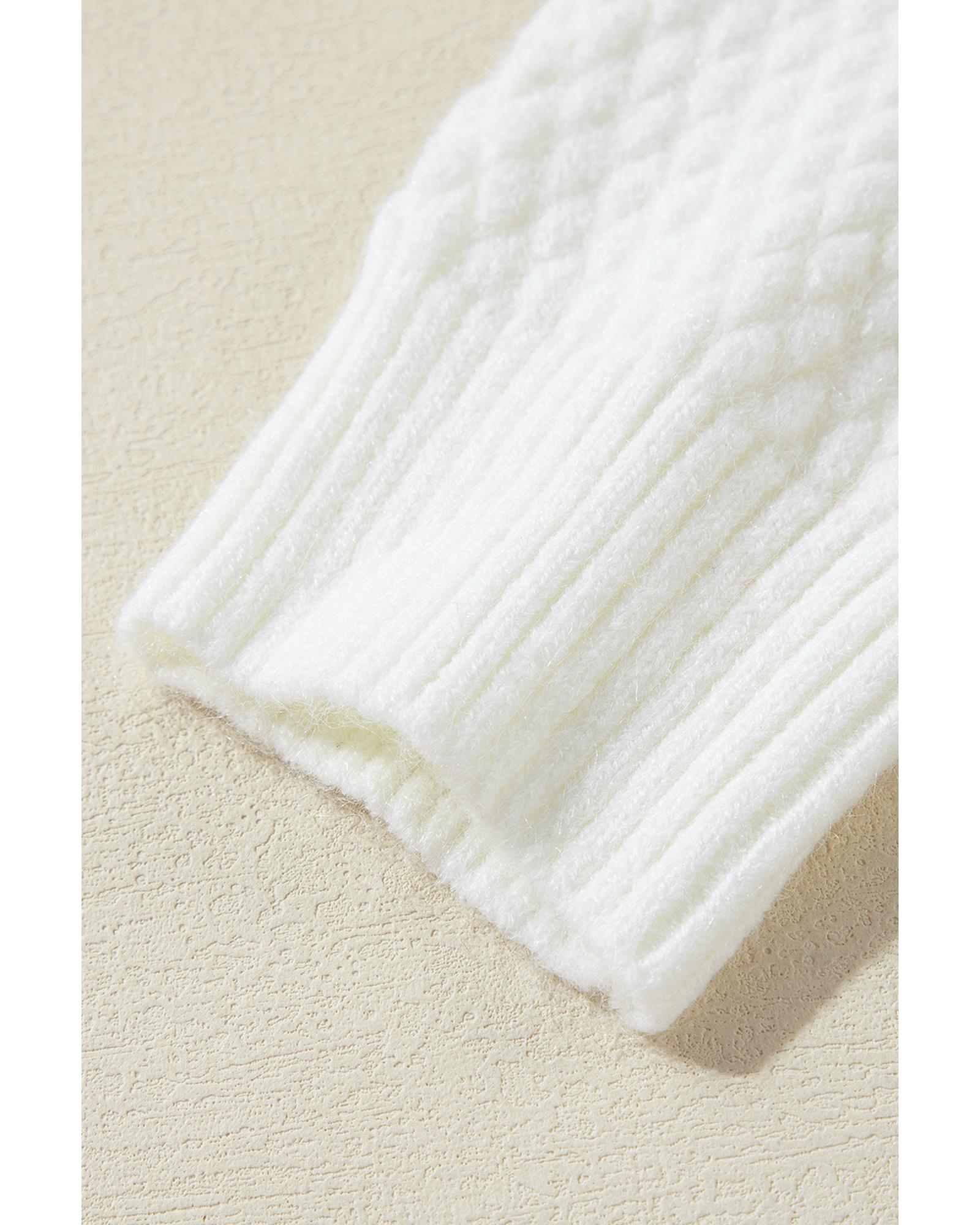 White Colorful Flower Applique Textured Knit Sweater - S