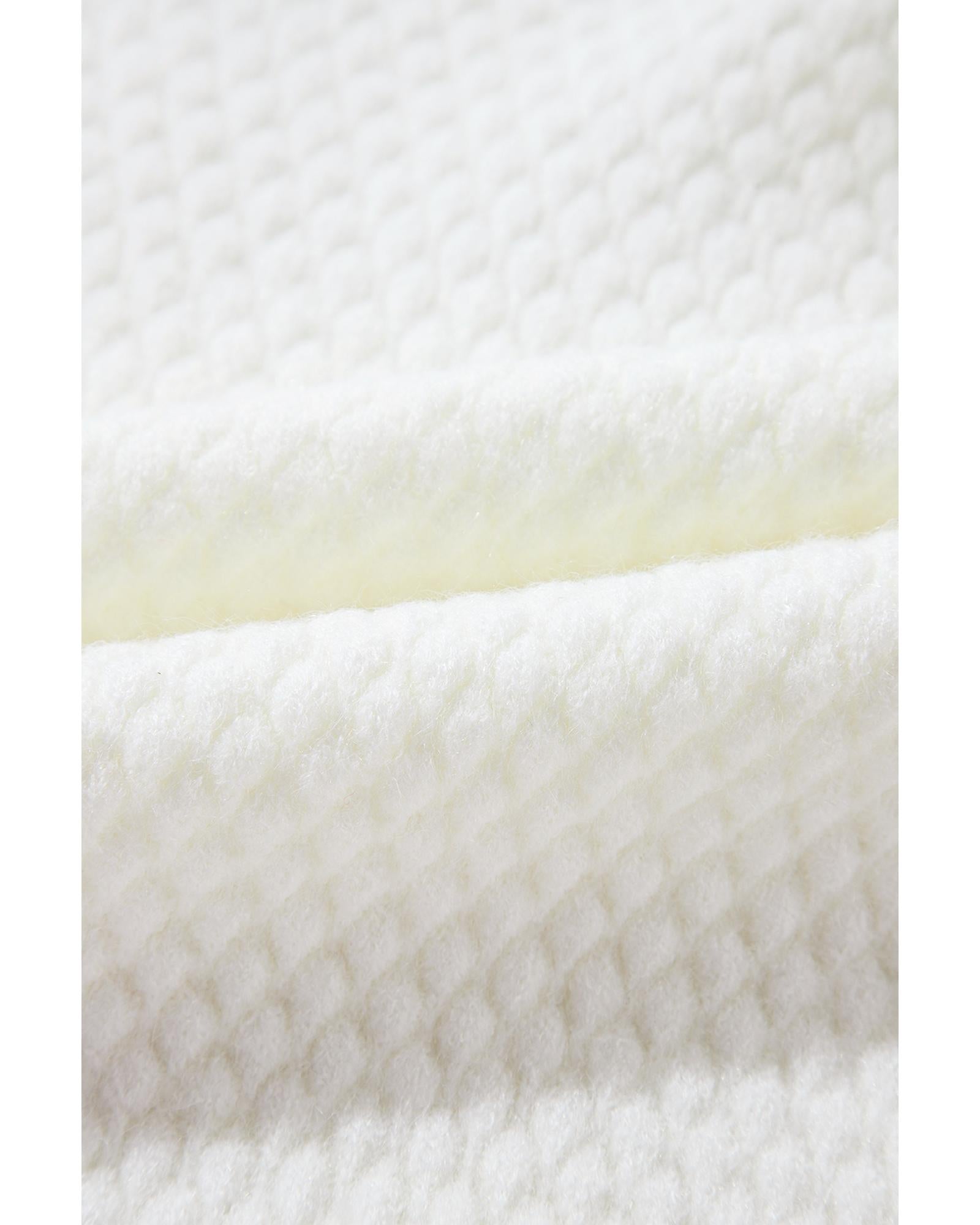 White Colorful Flower Applique Textured Knit Sweater - S