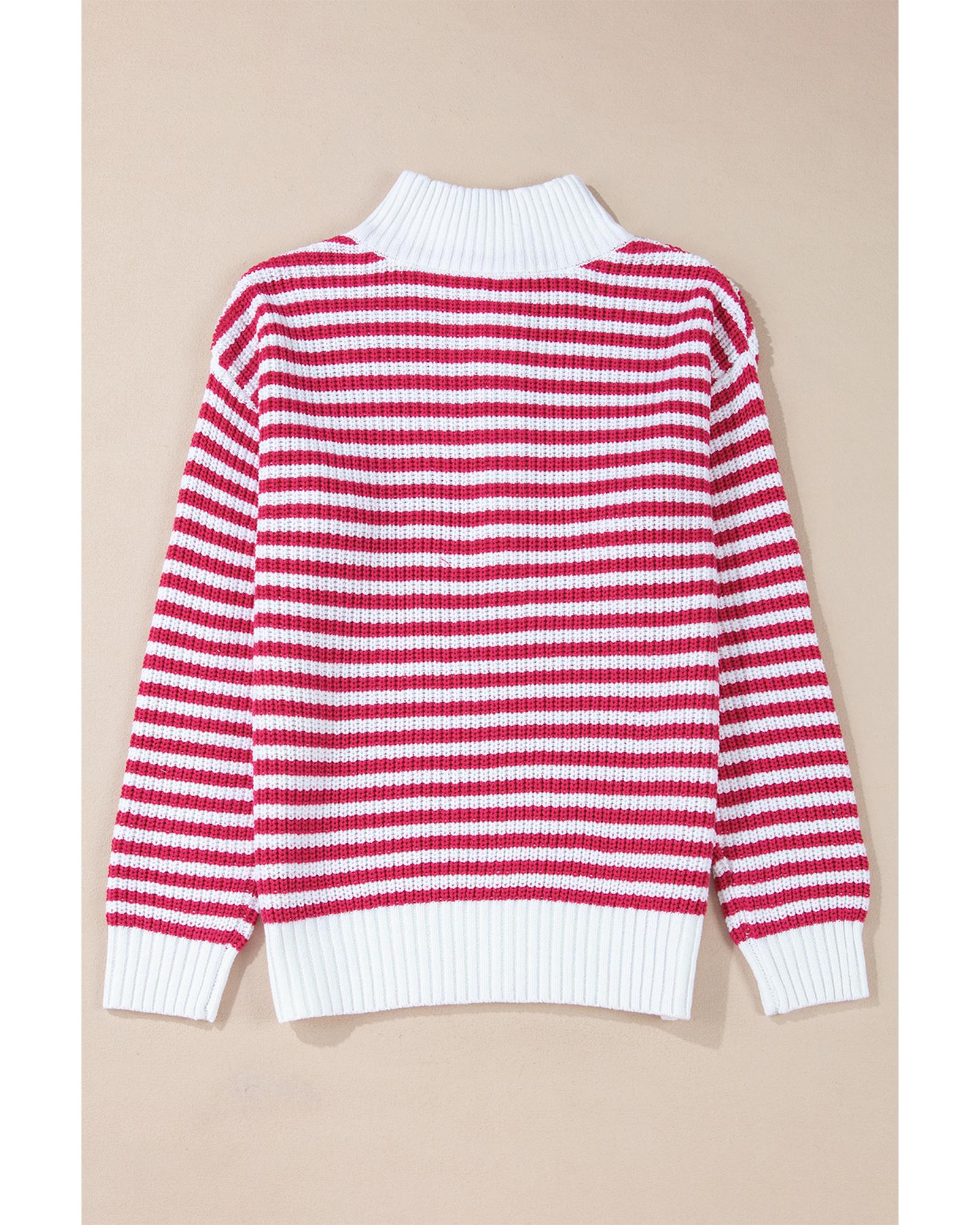 Pink Stripe Zip up Collar Drop Shoulder Sweater - XL