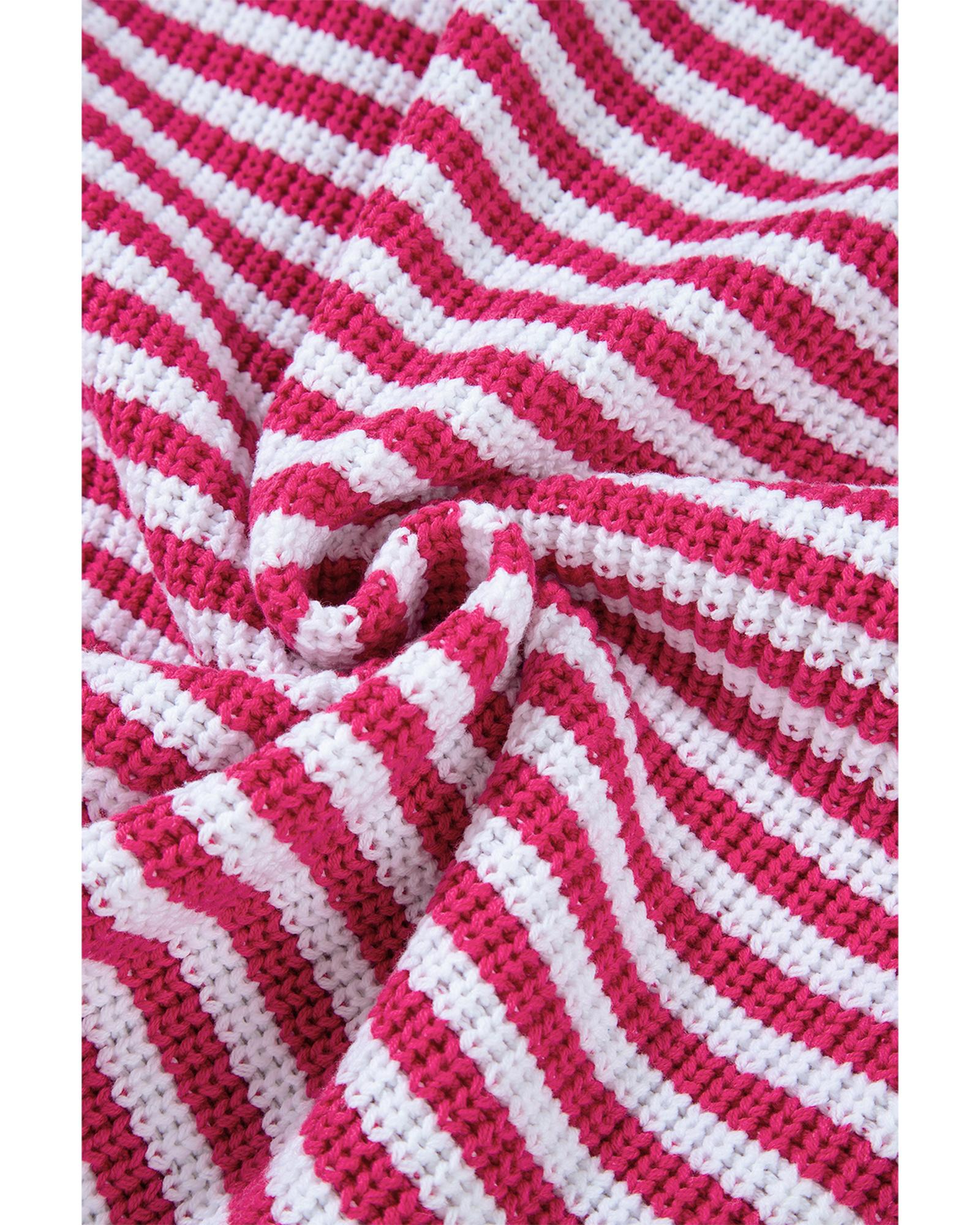 Pink Stripe Zip up Collar Drop Shoulder Sweater - XL