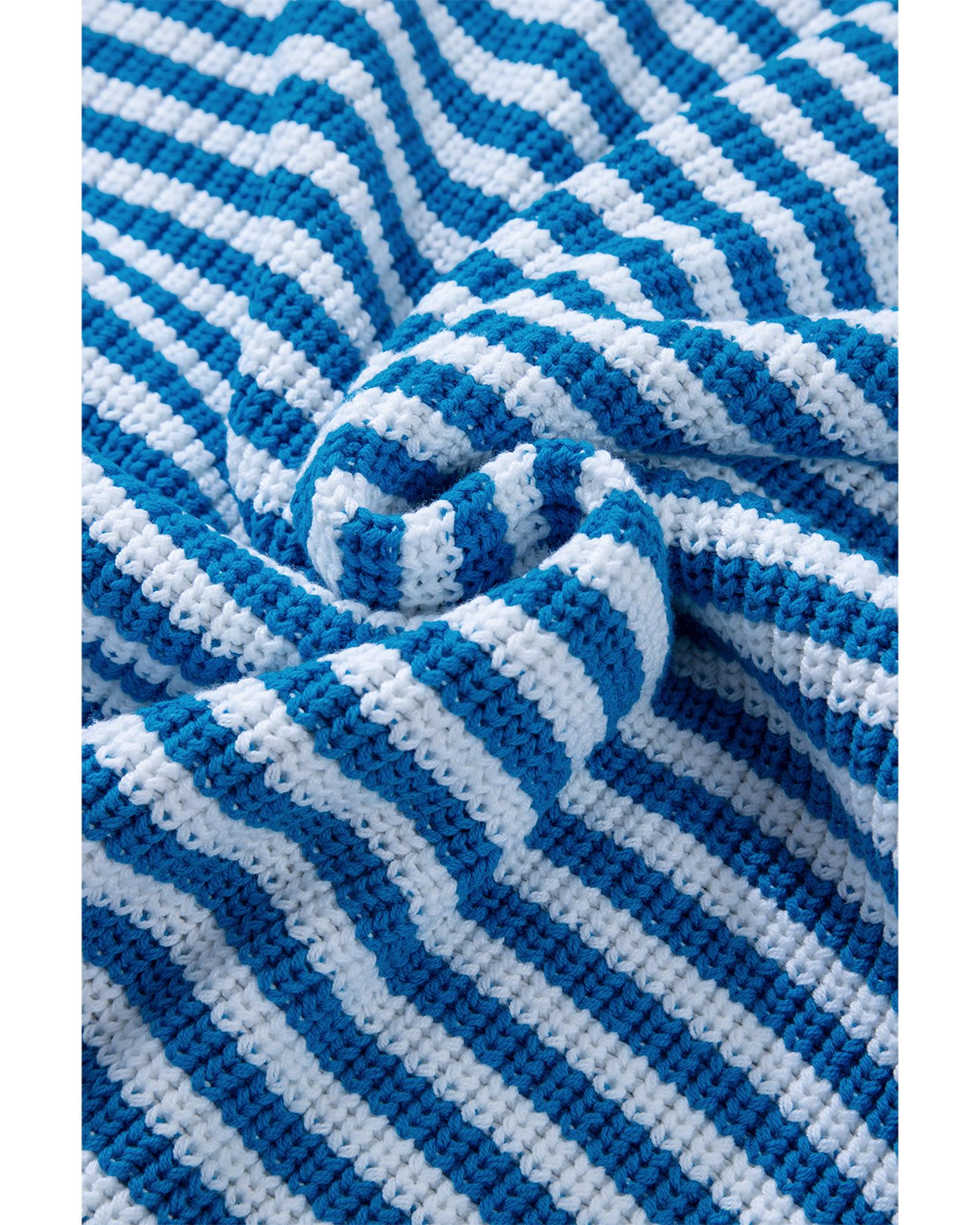 Sky Blue Stripe Zip up Collar Drop Shoulder Sweater - M