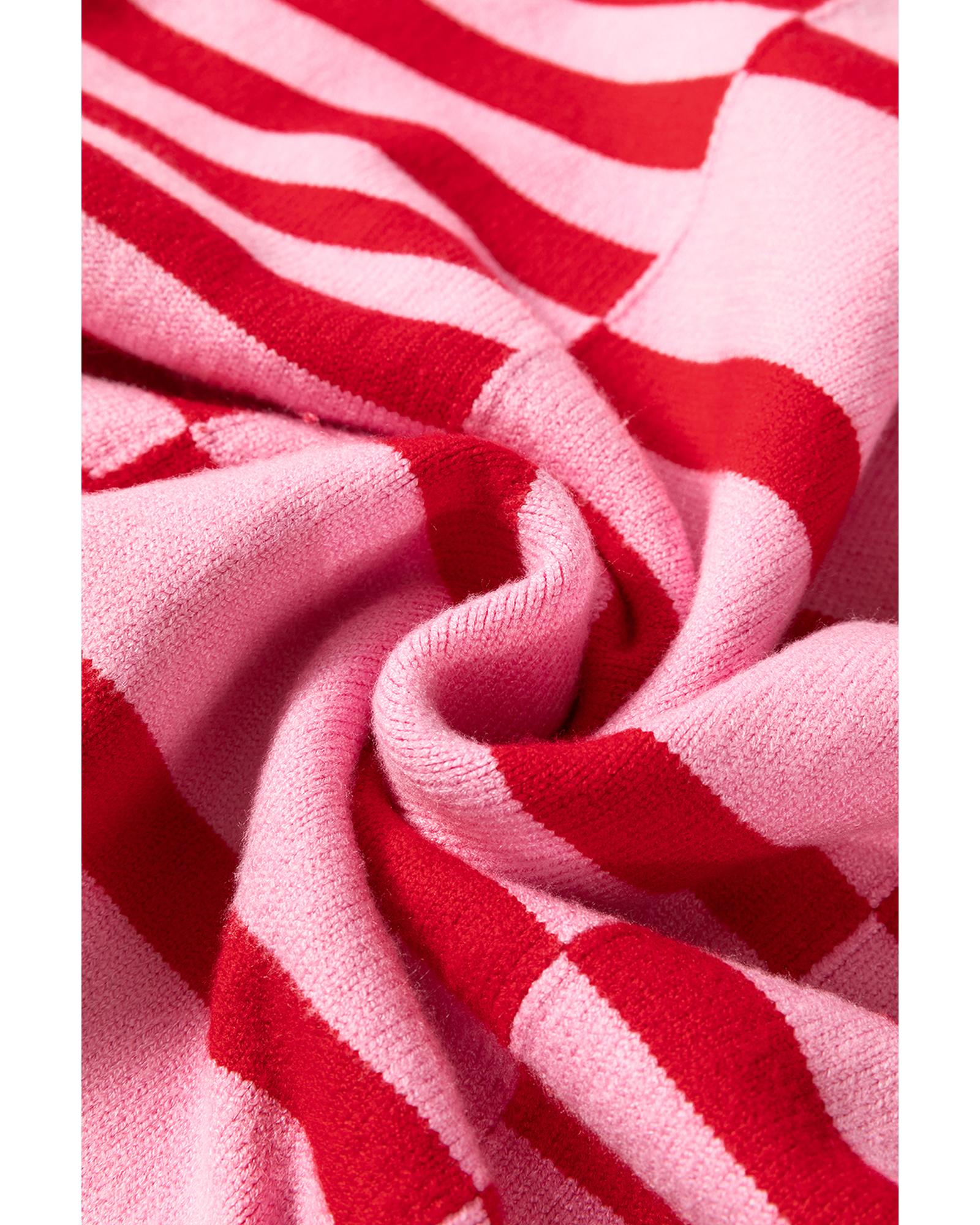 Pink Stripe Bubble Sleeve Drop Shoulder Ribbed Trim Sweater - S