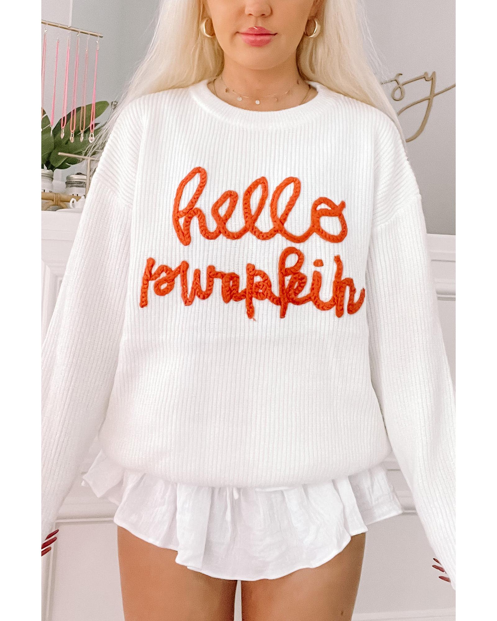 White Hello Pumpkin Graphic Sweater - 2XL