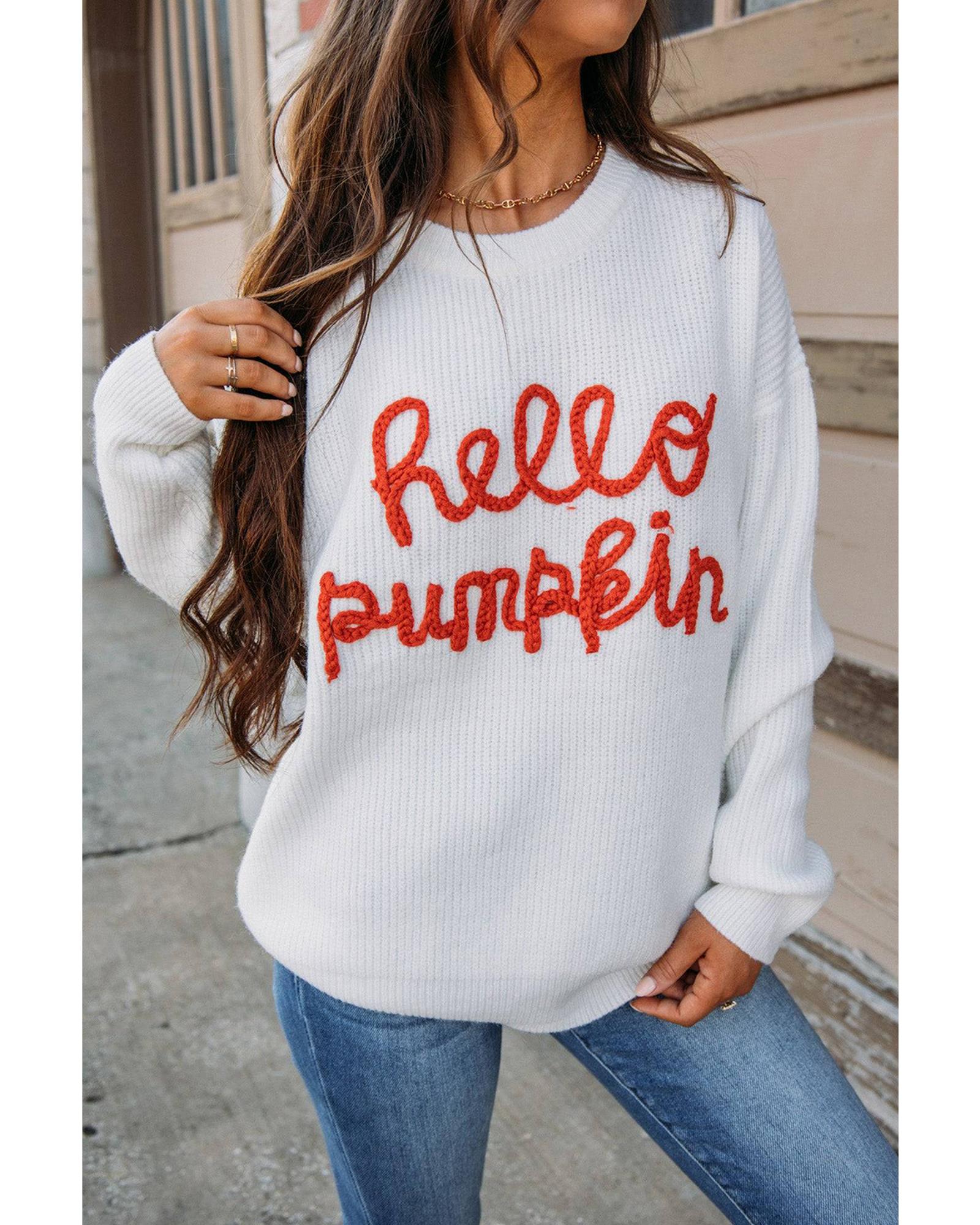 White Hello Pumpkin Graphic Sweater - 2XL