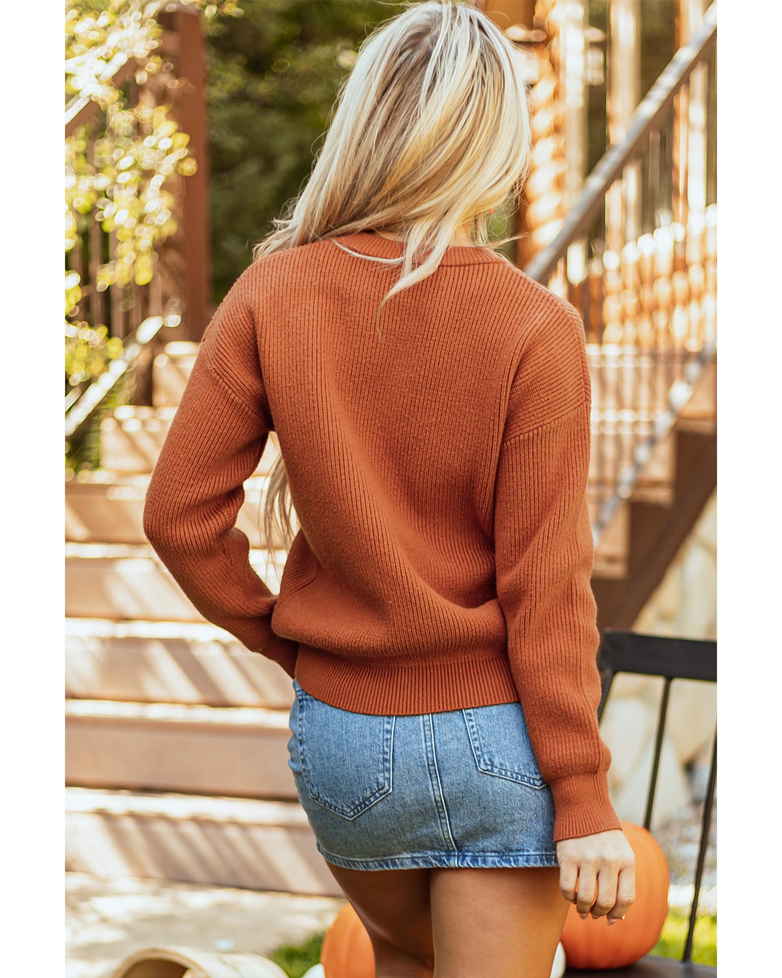 Flamingo Hello Pumpkin Graphic Sweater - M