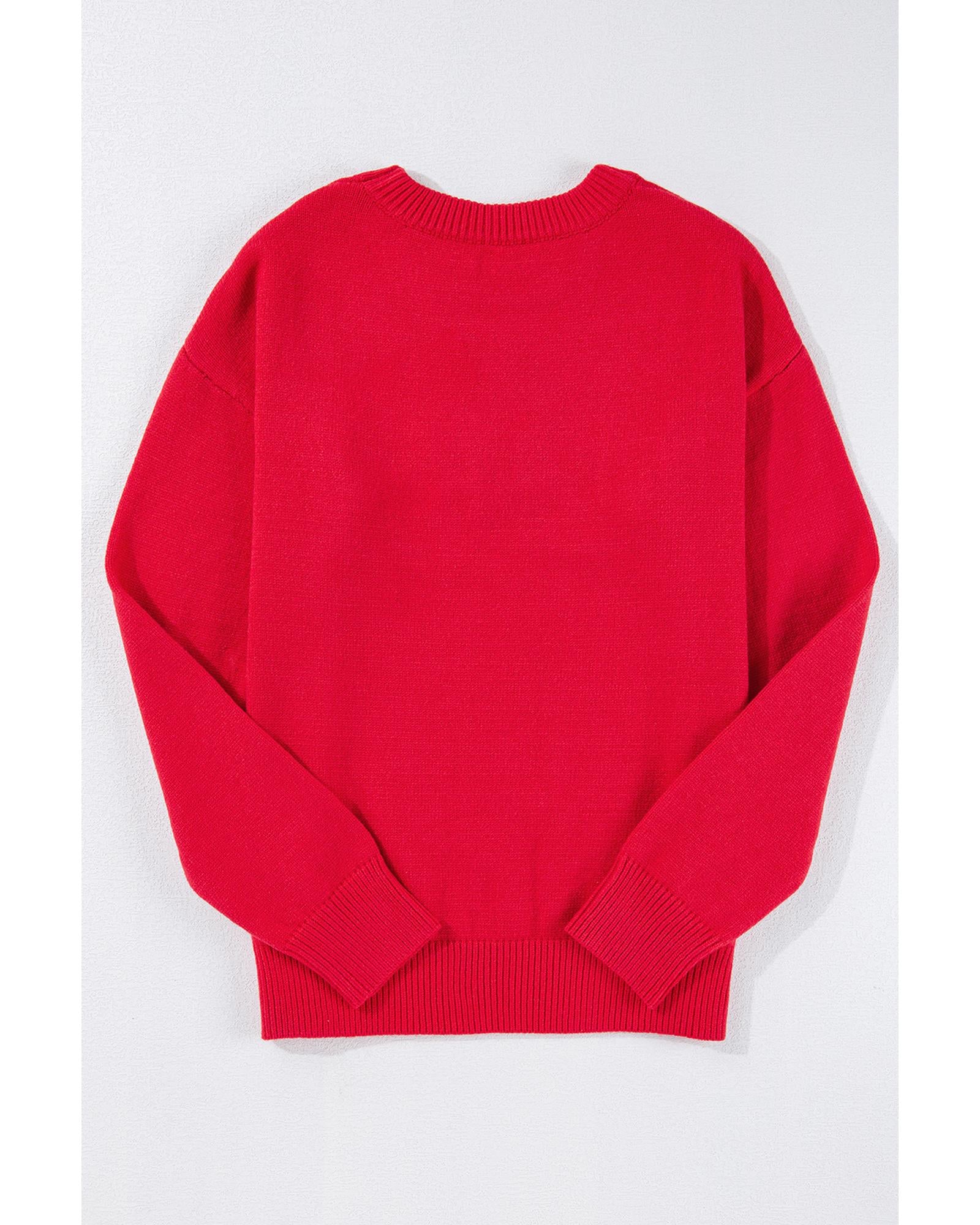 Fiery Red Tinsel Merry Letter Drop Shoulder Baggy Sweater - XL
