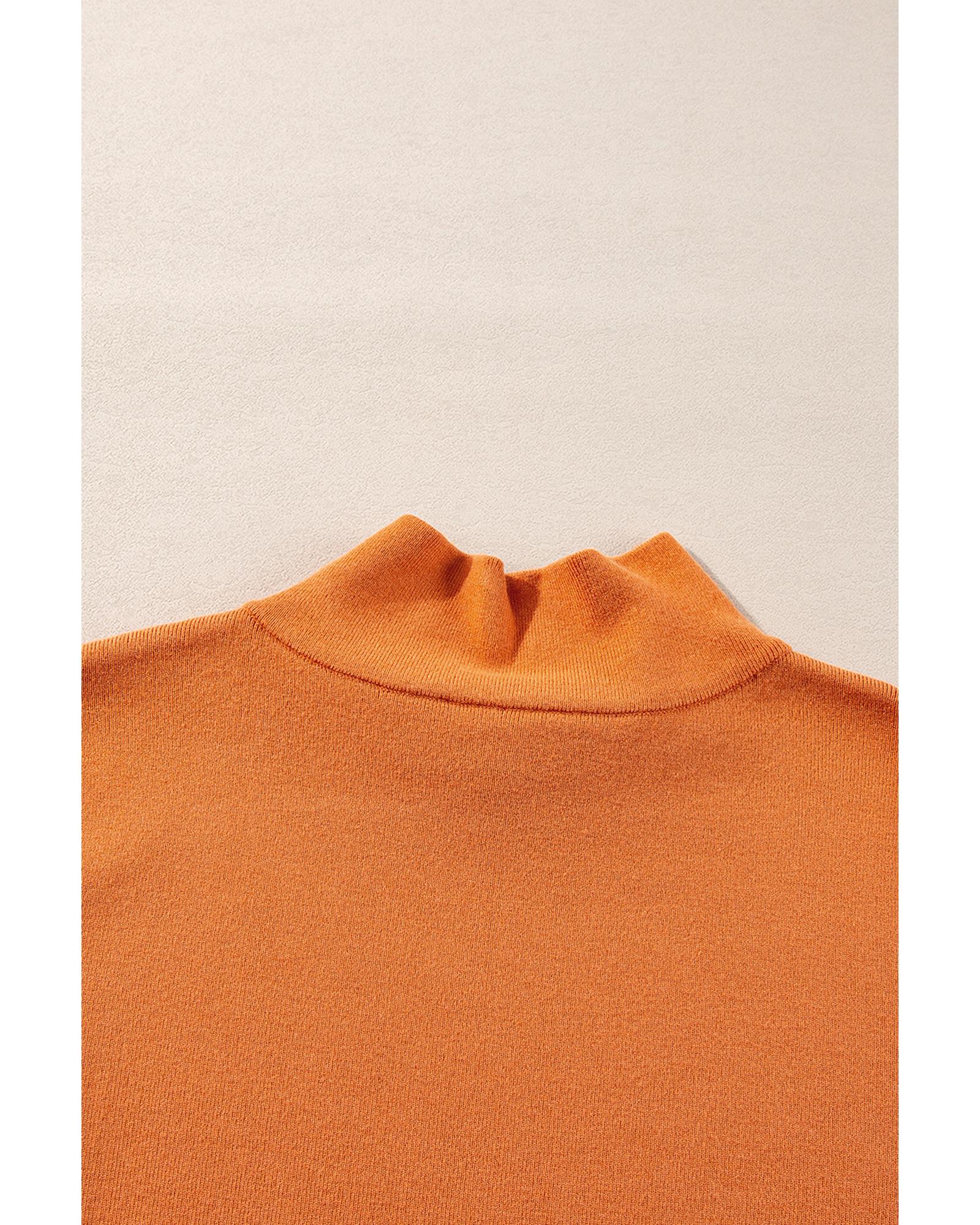 Straw Yellow Color Contrast Edge Mock Neck Slim Fit Sweater - XL